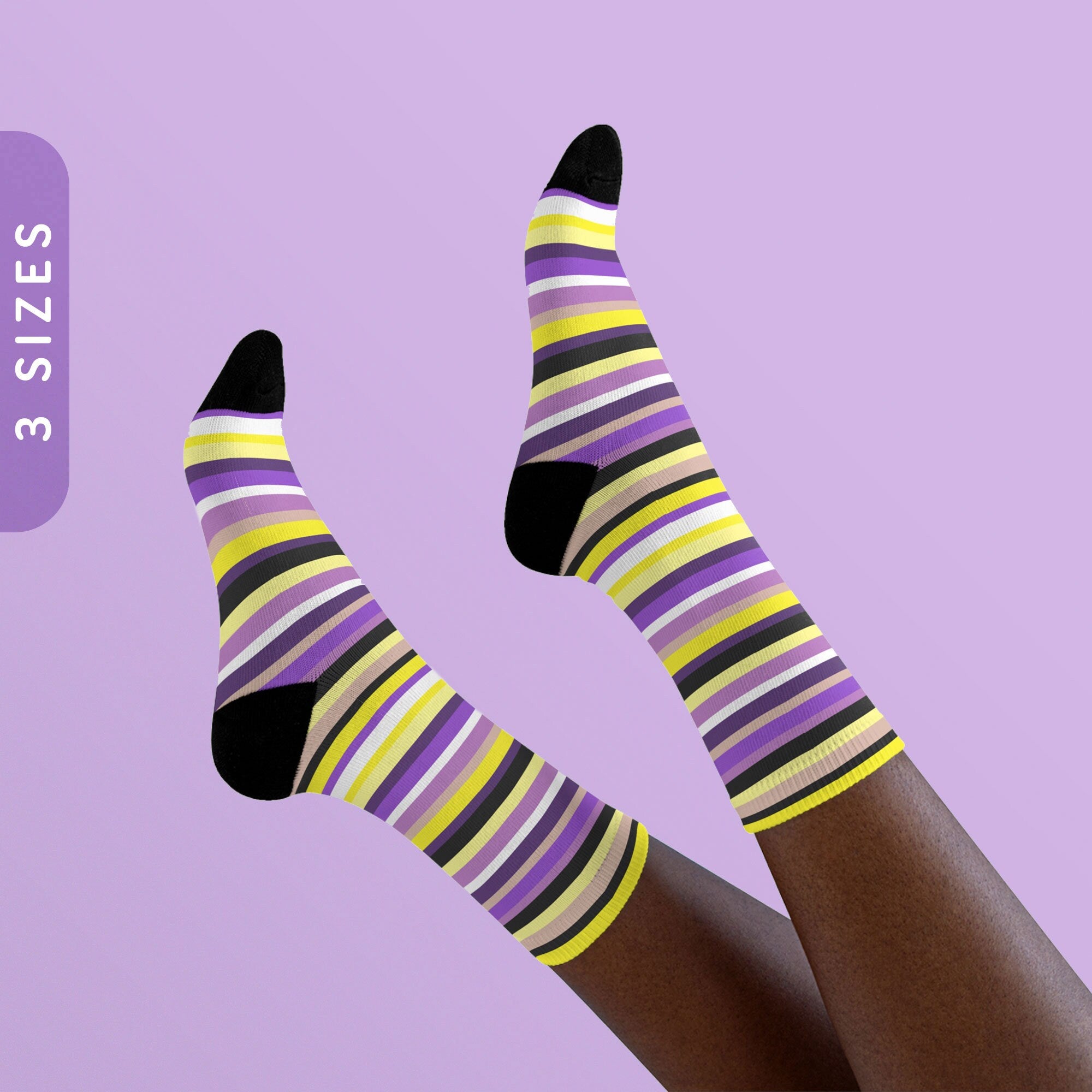 Nonbinary Pride Socks Nonbinary Pride Flag Stripes Sublimation Socks LGBTQ Non Binary Enby NB Gift Yellow Purple Striped Crew Socks Graphic Tee – Bold Style · Trending Graphic Apparel