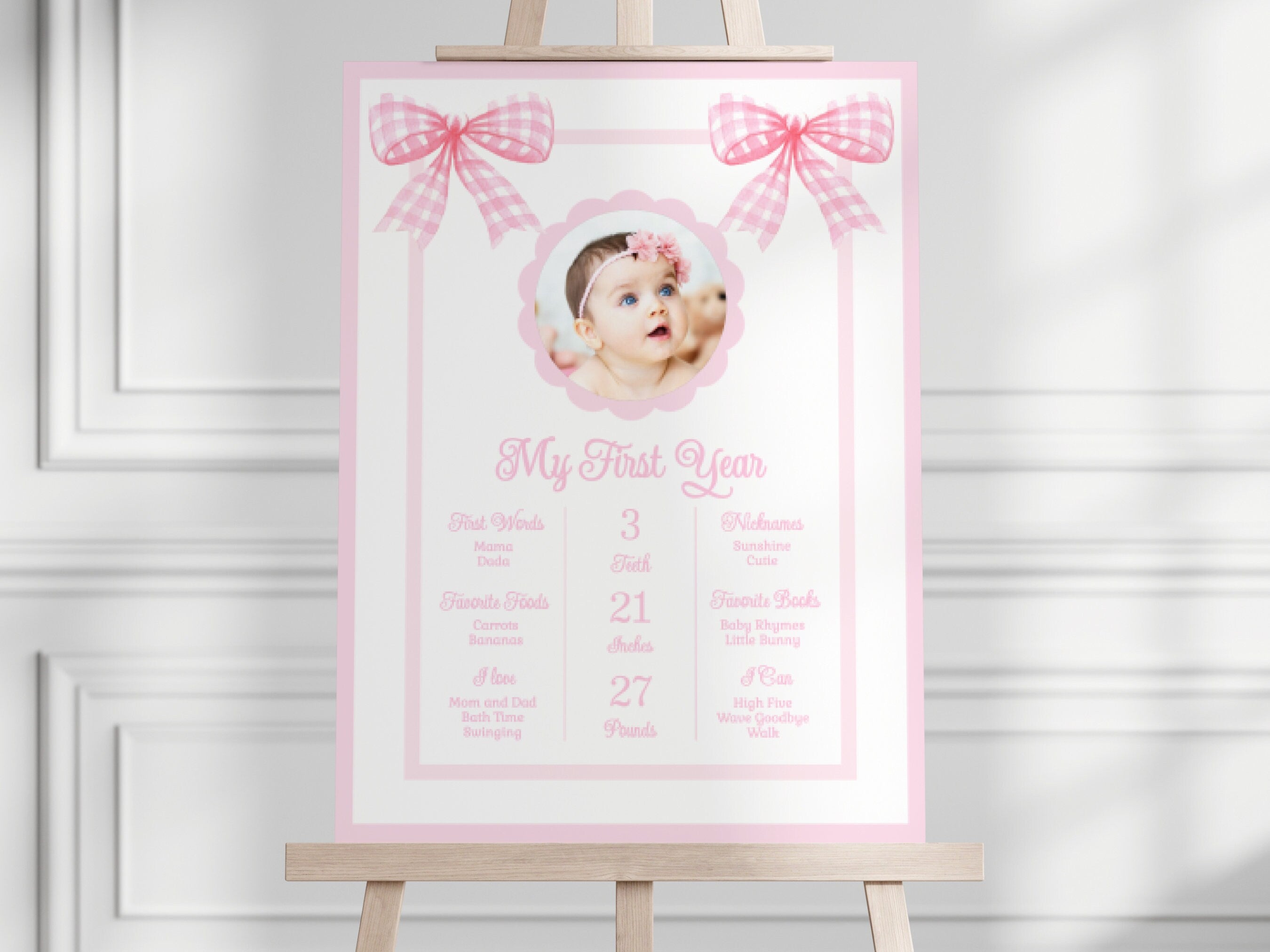 Classic Pink and White First Birthday Milestone Poster Pink Bow Birthday Pink Bow Party Girl First Birthday Pink Girl Birthday Bow PINK1 Graphic Tee – Soft Feel · Trending Graphic Apparel
