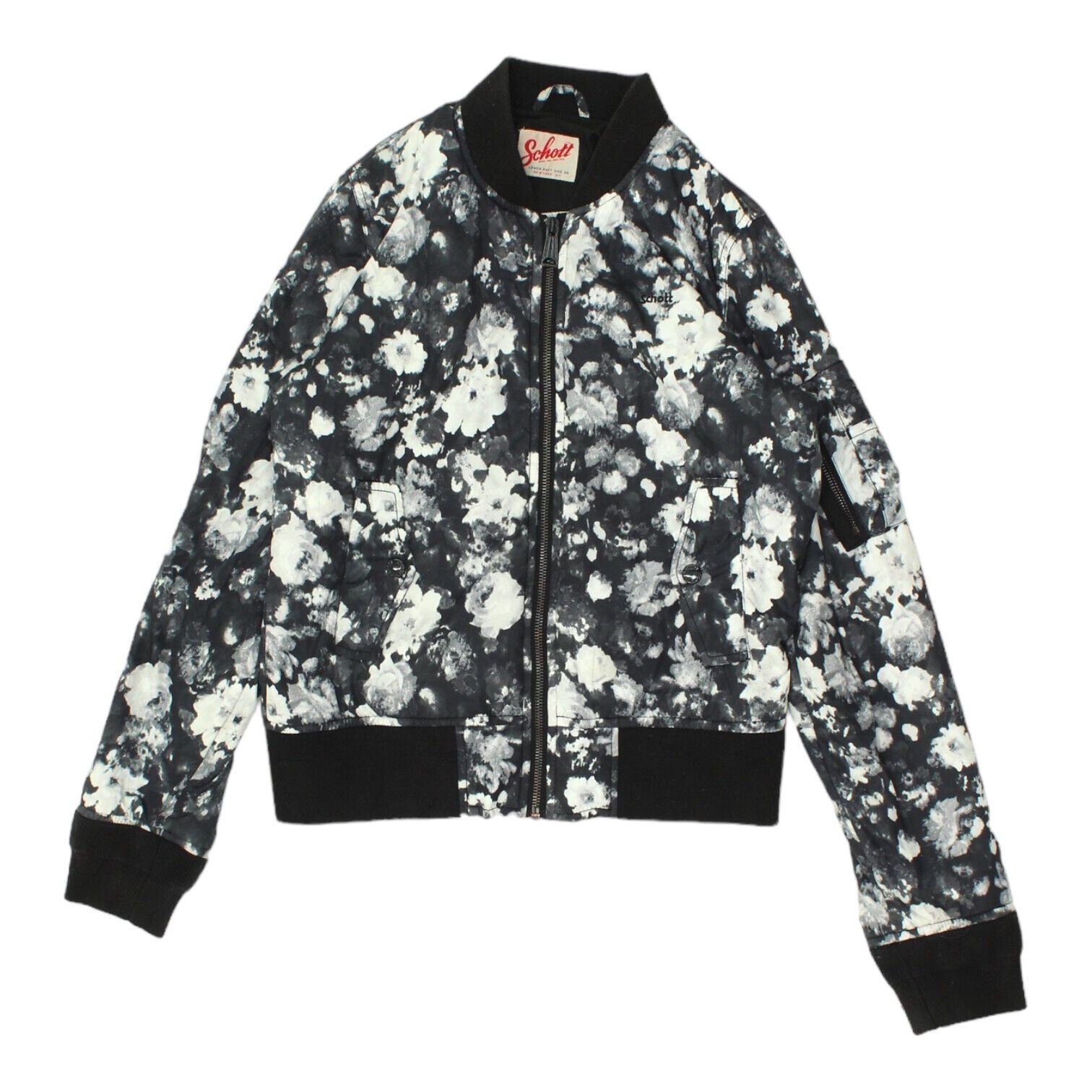 Schott Womens Black White Floral Paint Bomber Jacket Vintage High End Designer Graphic Tee – Warm & Stylish · Perfect For Daily Wear