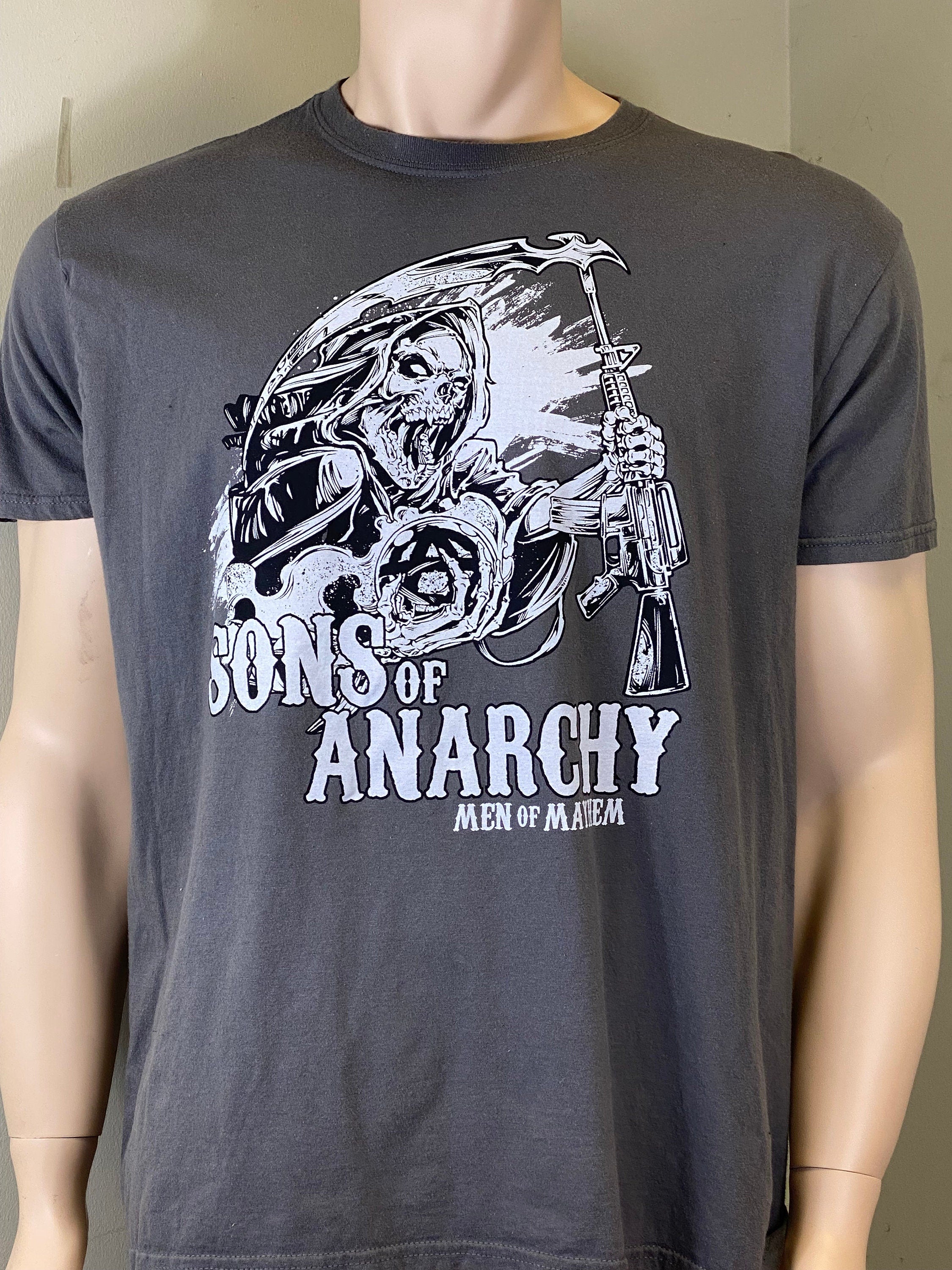 Sons of Anarchy Men of Mayhem Men39s Dark Grey T Shirt Graphic Tee – Fan Favorite · High-Quality Print