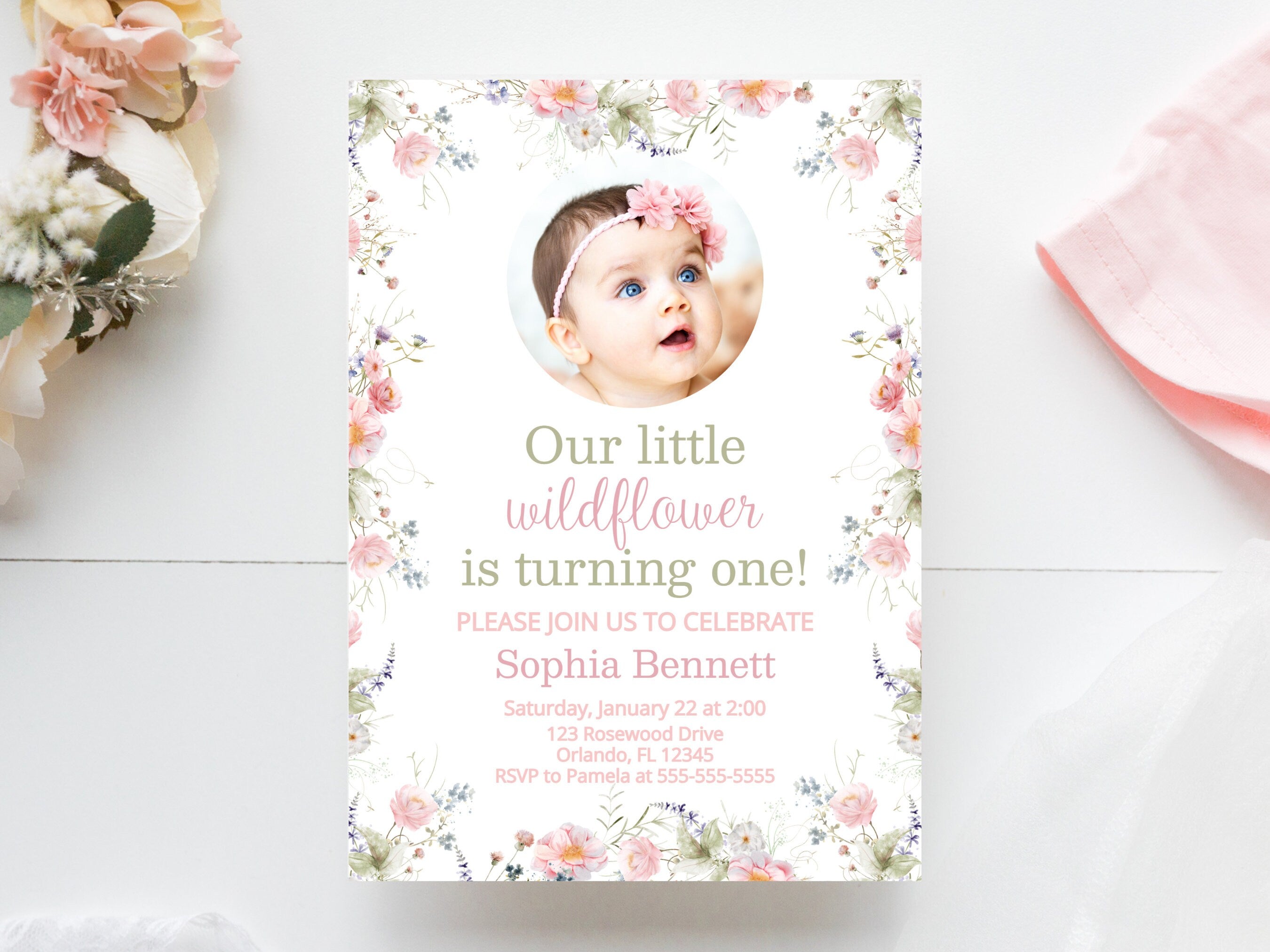 Our Little Wildflower Invitation Wildflower First Birthday Invitation Template Our Little Wildflower is Turning One Wildflower Party WILDFL1 Graphic Tee – Warm & Stylish · Perfect For Daily Wear
