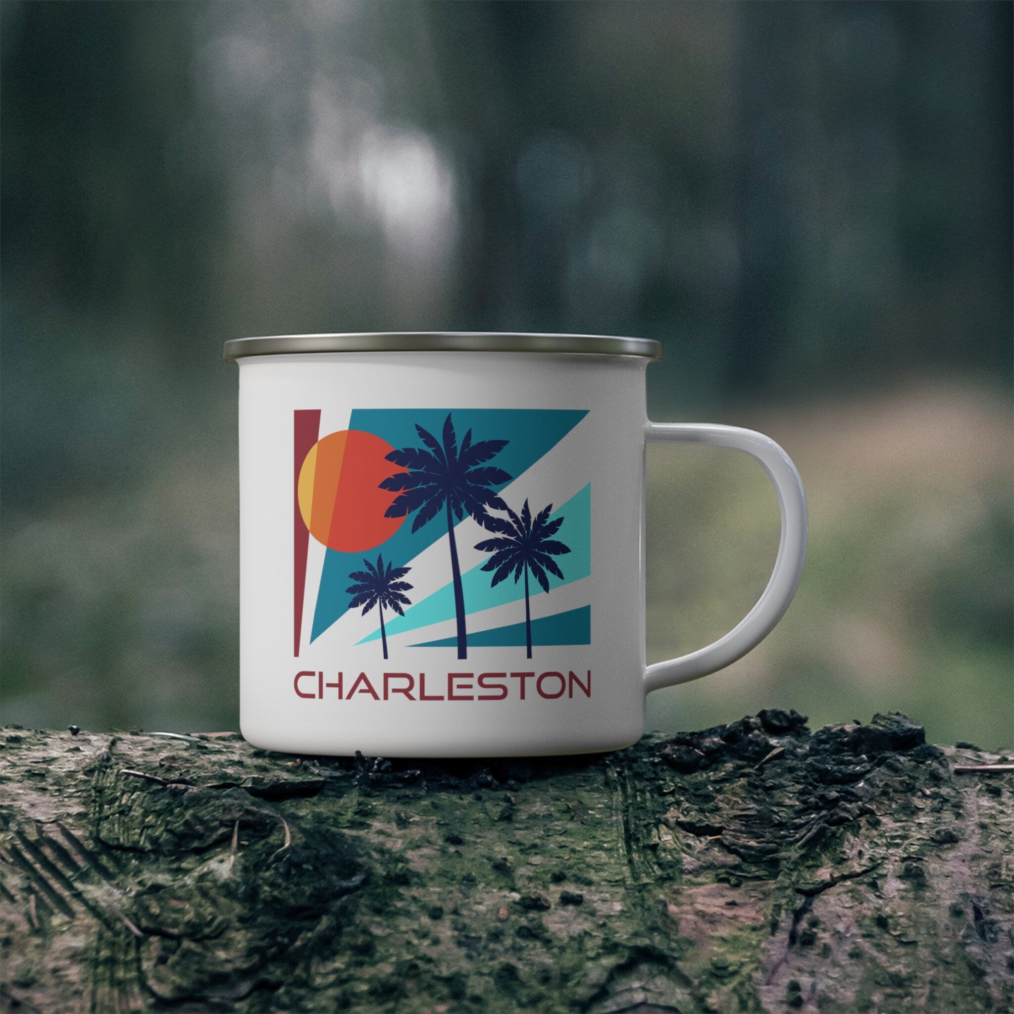 Charleston South Carolina Camp Mug Retro Enamel Campfire Charleston Mug Personalization Available Graphic Tee – Easygoing Wear · Great Gift For Fans