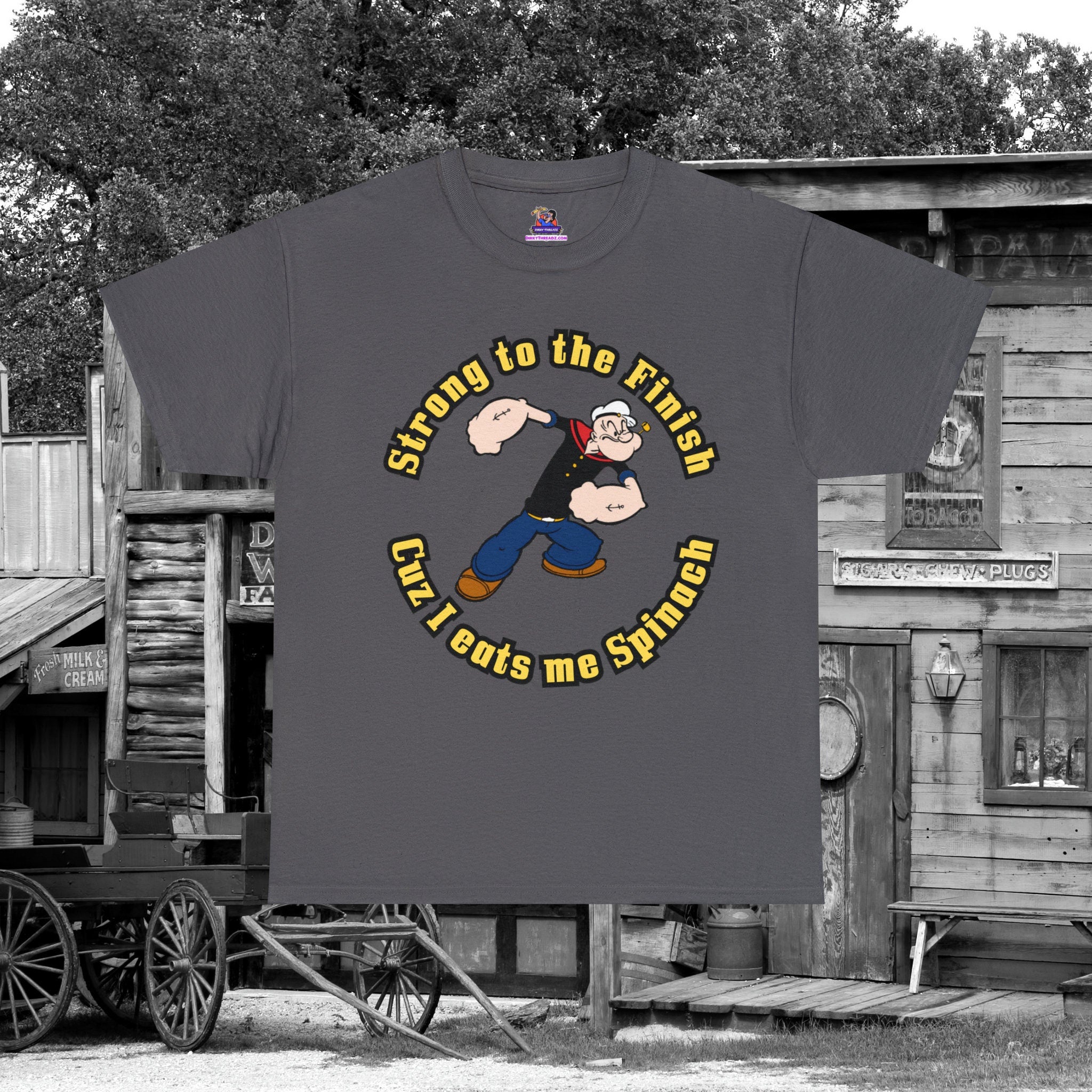 Popeye Inspired 39I39m Strong to the Finish39 T Shirt Gildan 5000 Unisex Heavy Cotton Tee fan apparel nostalgic cartoon vintage fashion Graphic Tee – Aesthetic Look · High-Quality Print