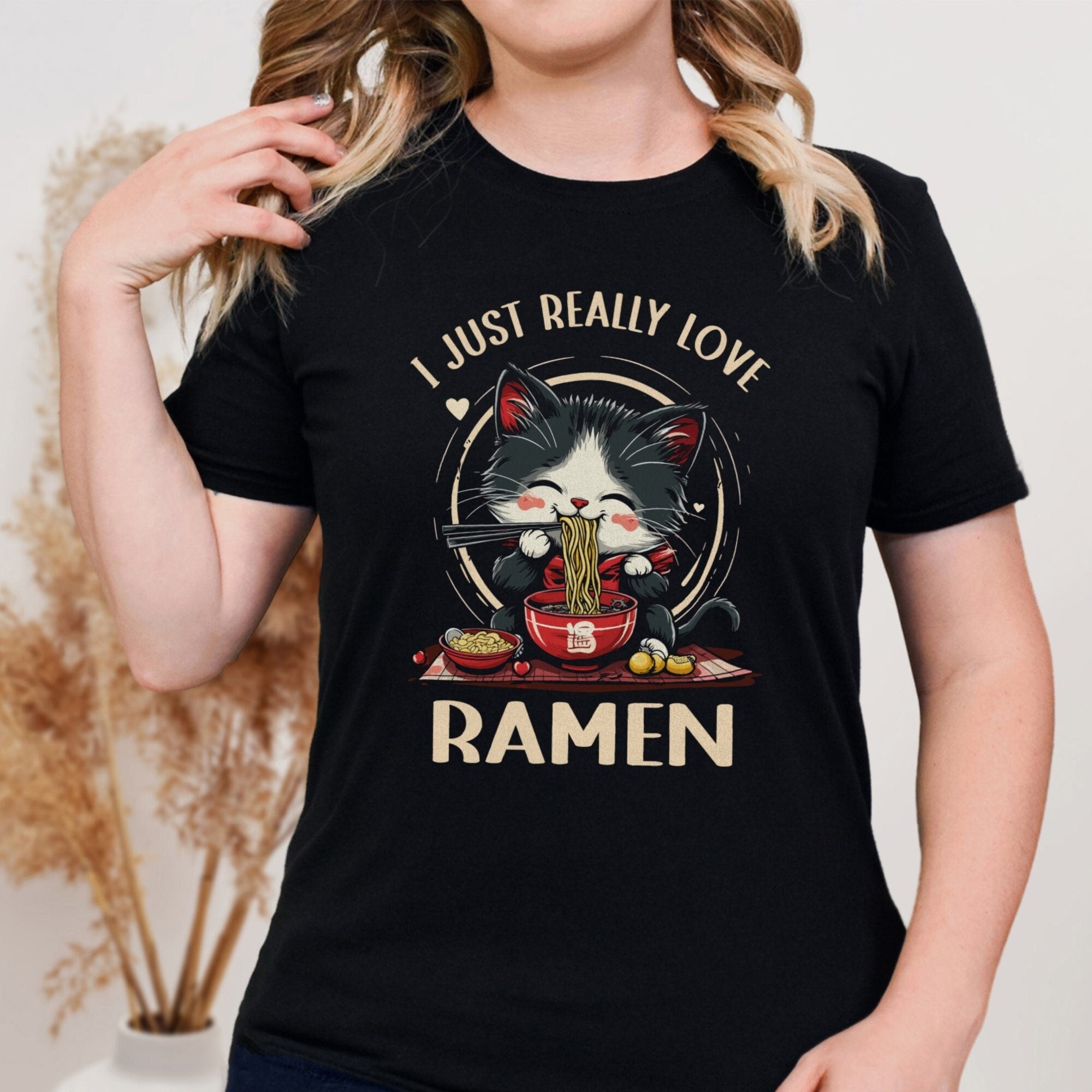 Cute Ramen Cat T Shirt Adorable Anime Cat Tee Gift for Kawaii Cat Lovers Cozy Japanese Foodie Sweatshirt Funny Noodle Soup Shirt Sweatshirt – Warm & Stylish · High-Quality Print