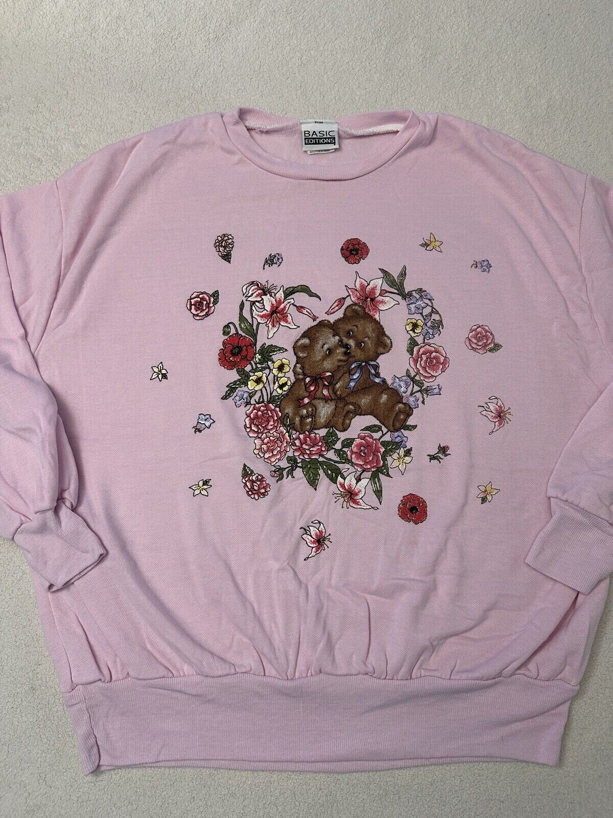 Vintage 1980s 1990s Teddy Bear Heart Flower Floral Art Artwork Sweatshirt XL NEW Sweatshirt – Warm & Stylish · High-Quality Print