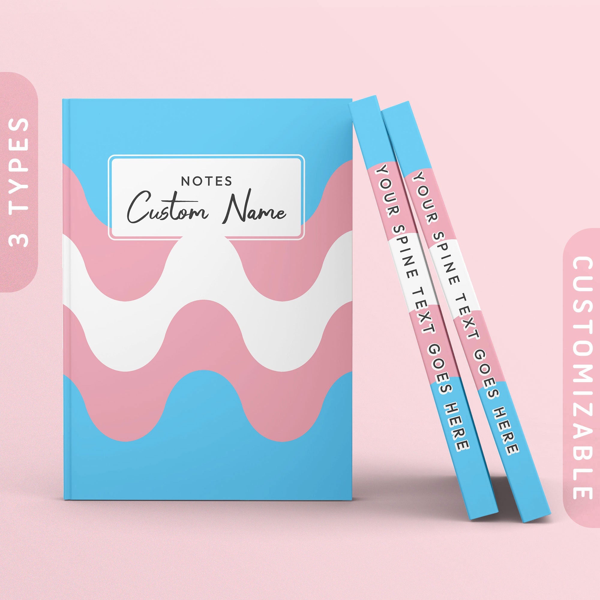 Personalized Subtle Trans Pride Waves Journal LGBTQ Transgender Pride Flag Journal Customizable Hardcover Notebook Custom Name Text Graphic Tee – Feel-Good Design · Must-Have Style