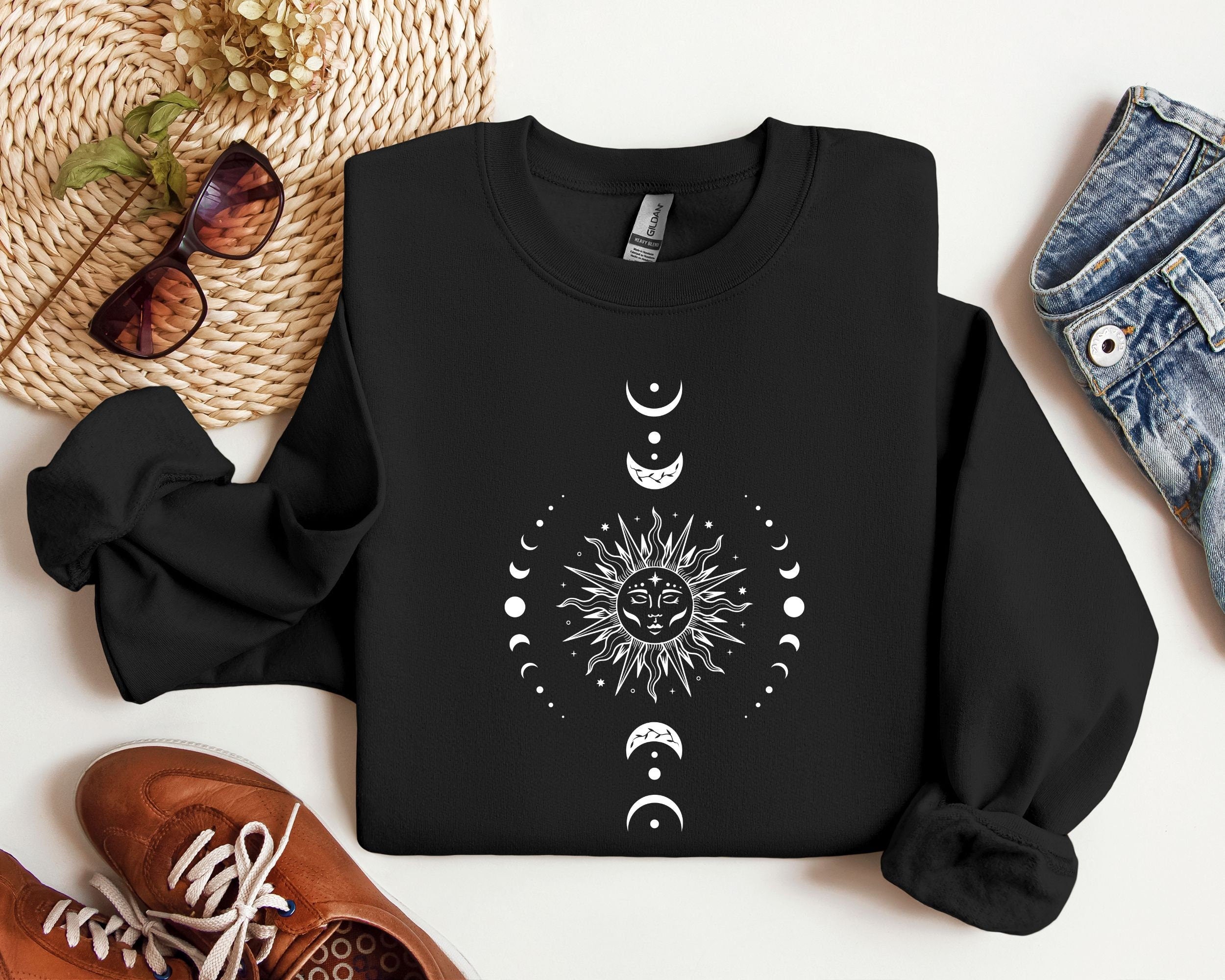 Mystic Moon And Sun Sweatshirt Mystical Moon Phase Shirt Moon Phase T ShirtBoho Vintage Moon ShirtCelestial Moon ShirtSpiritual T Shirt Sweatshirt – Premium Graphic · Perfect For Daily Wear