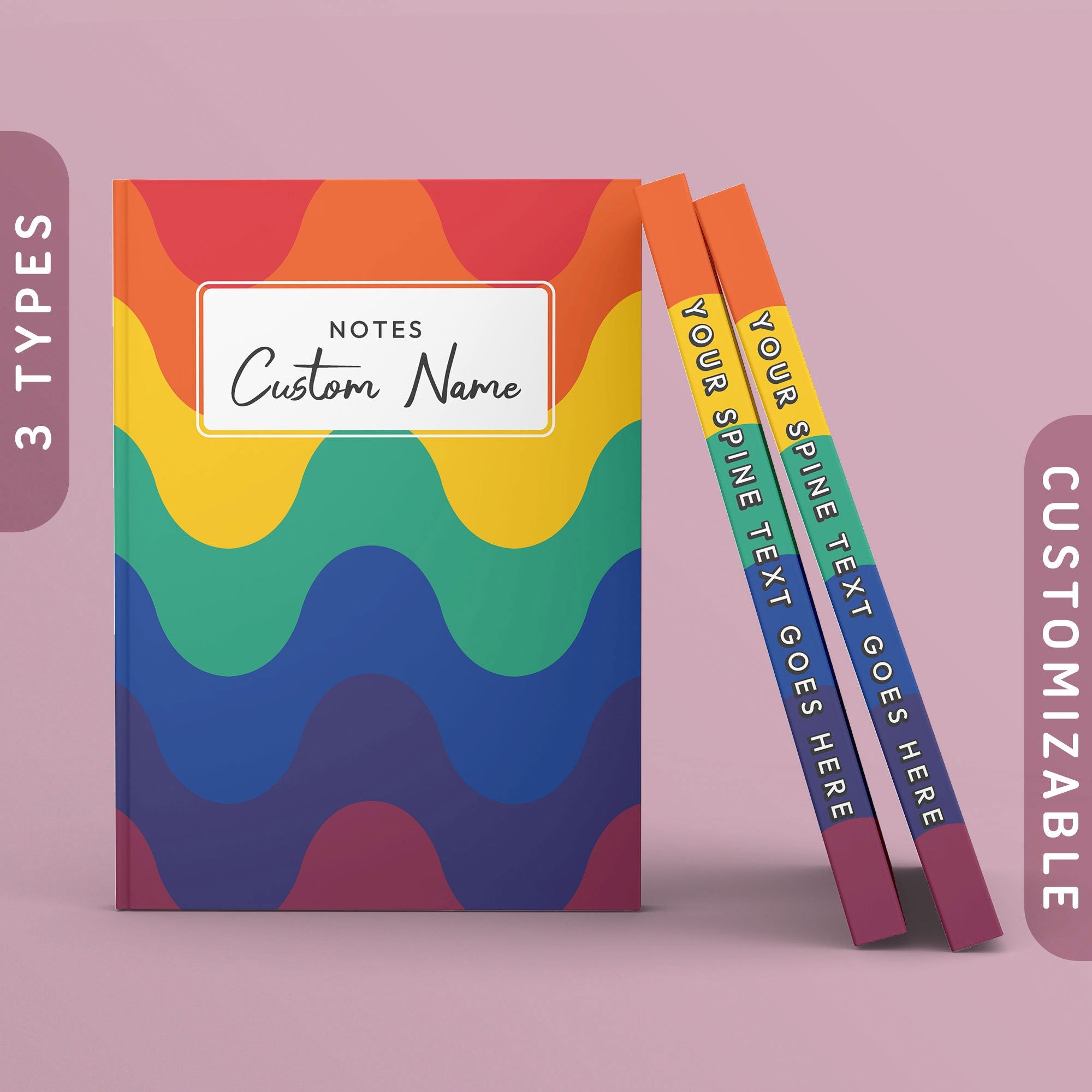 Personalized Subtle Rainbow Pride Waves Journal LGBTQ Flag Sketchbook Customizable Hardcover Notebook Custom Name Text Graphic Tee – Aesthetic Look · High-Quality Print