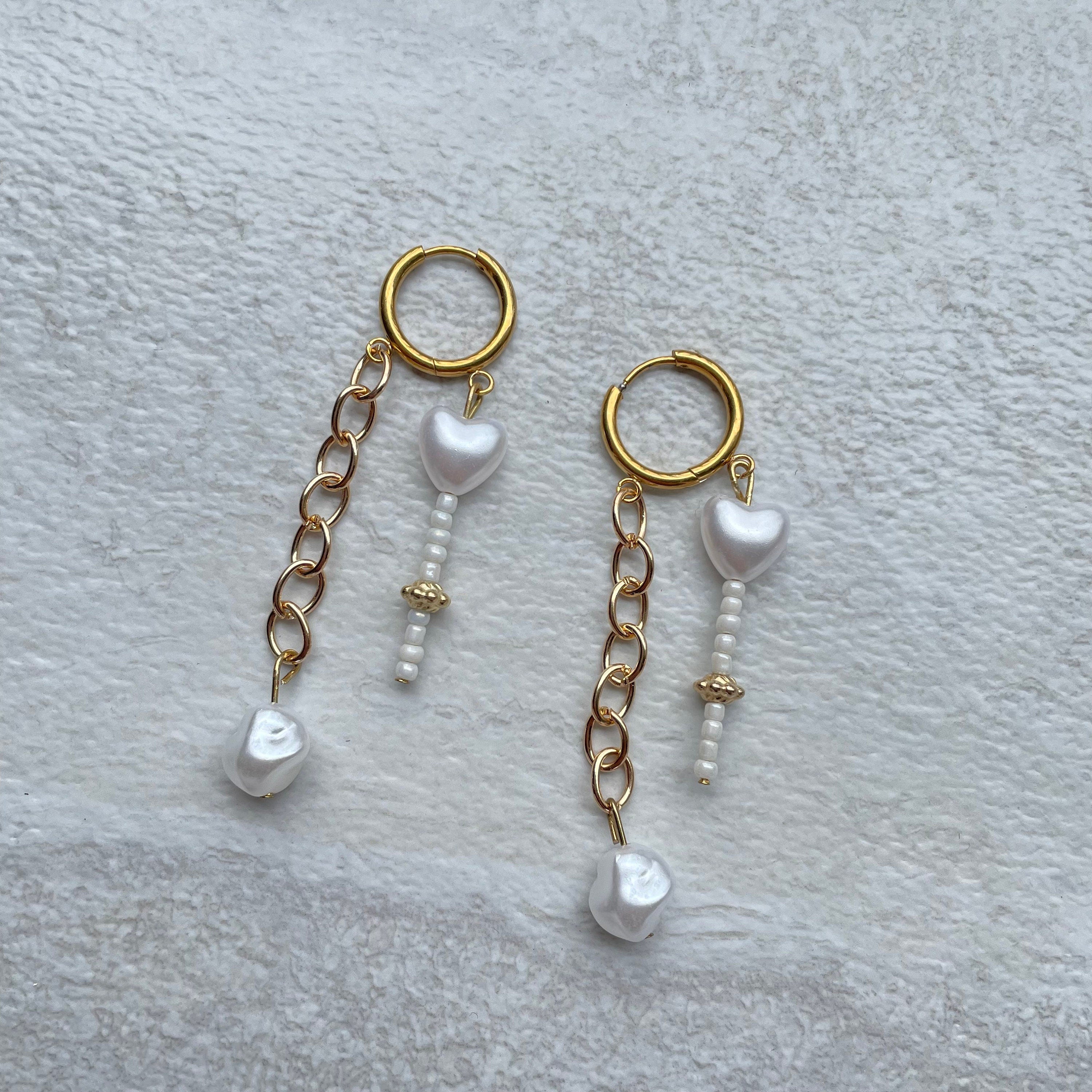 Heart Pearl Dangle Hoop Earrings Stainless Steel Gold Coquette Graphic Tee – Fan Favorite · Trending Graphic Apparel