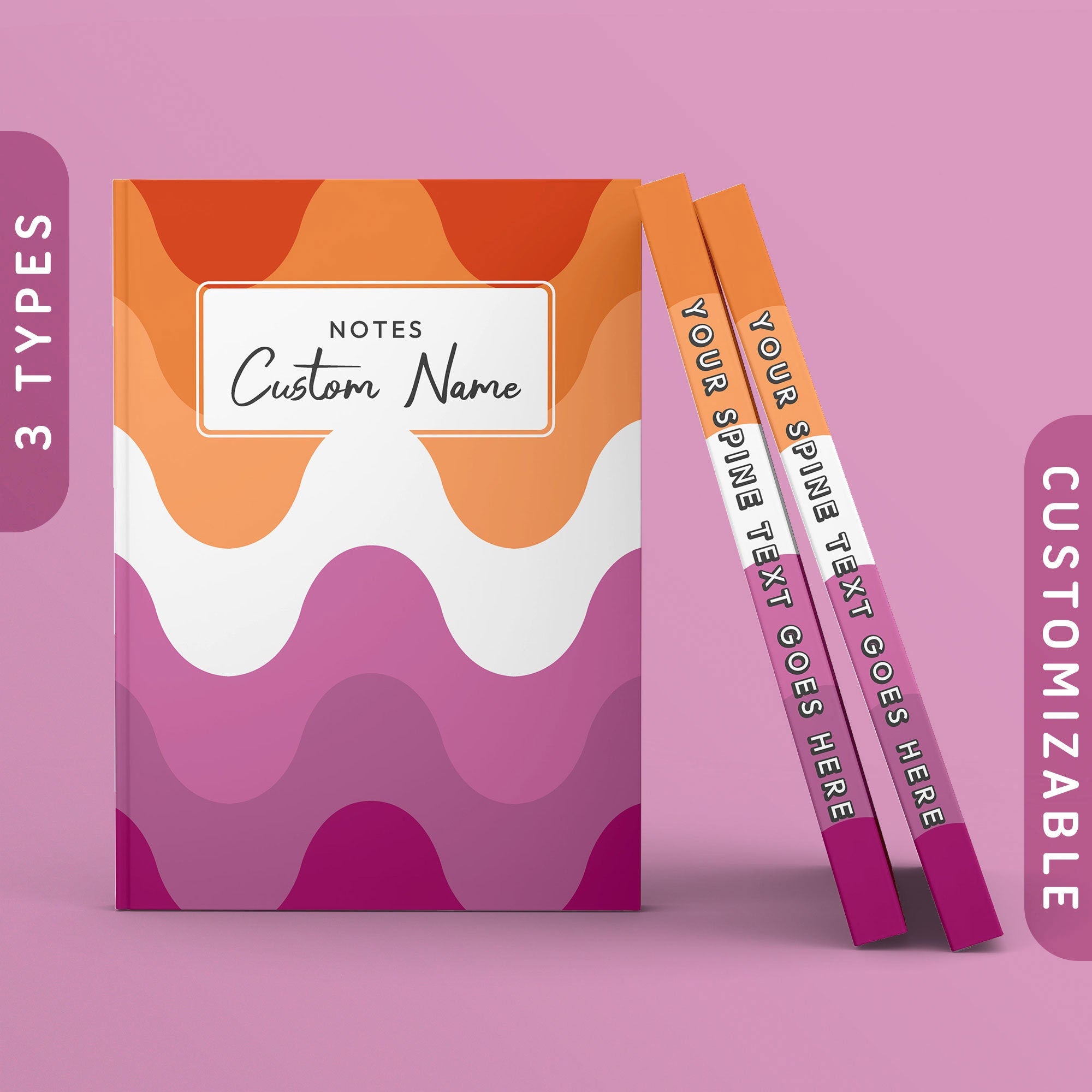 Personalized Subtle Lesbian Pride Waves Journal Lesbian Pride Flag Color Sketchbook Customizable Hardcover Notebook Custom Name Text Graphic Tee – Bold Style · Trending Graphic Apparel