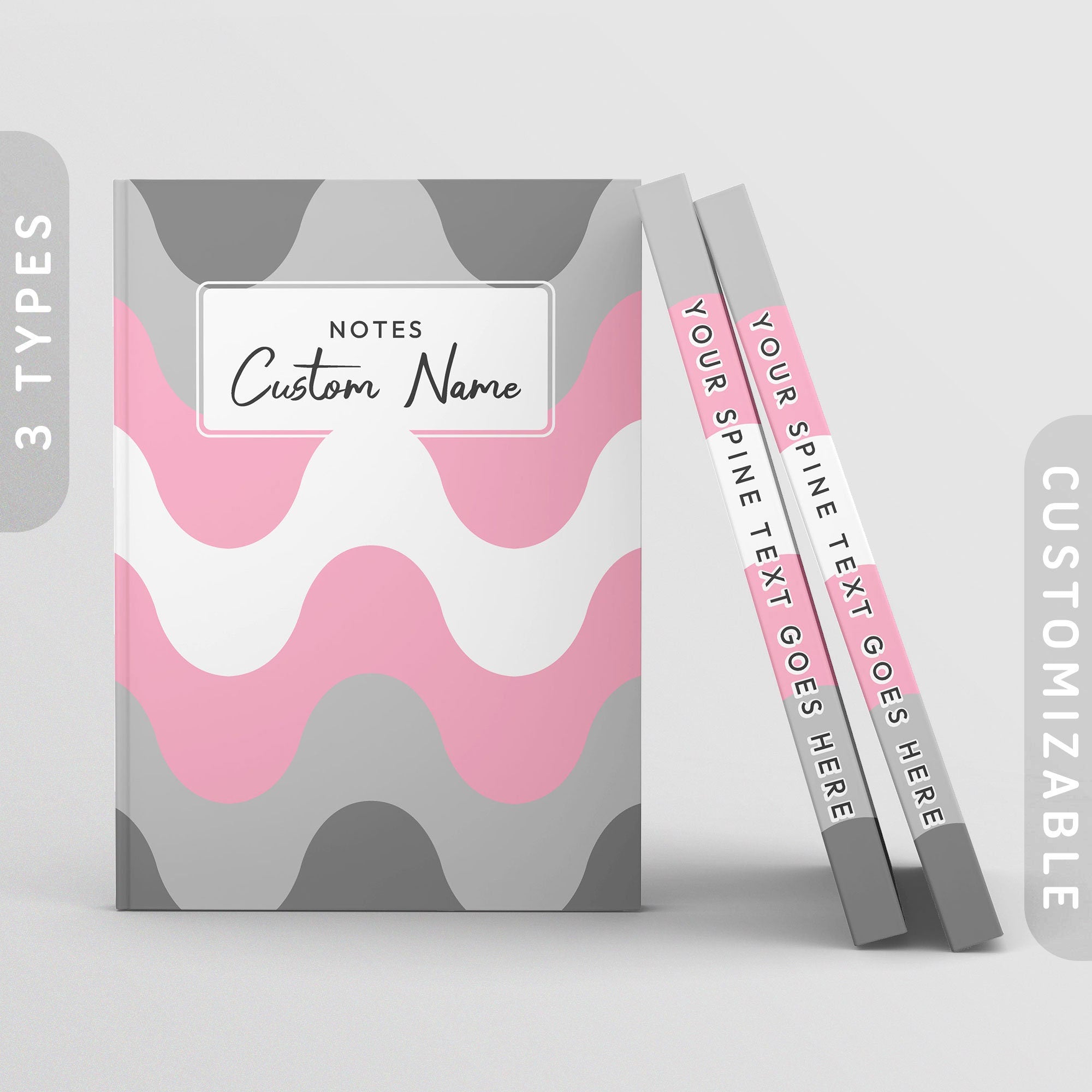 Personalized Subtle Demigirl Journal Demigirl Pride Flag Waves Sketchbook Customizable Hardcover Notebook Custom Name Text Graphic Tee – Soft Feel · High-Quality Print