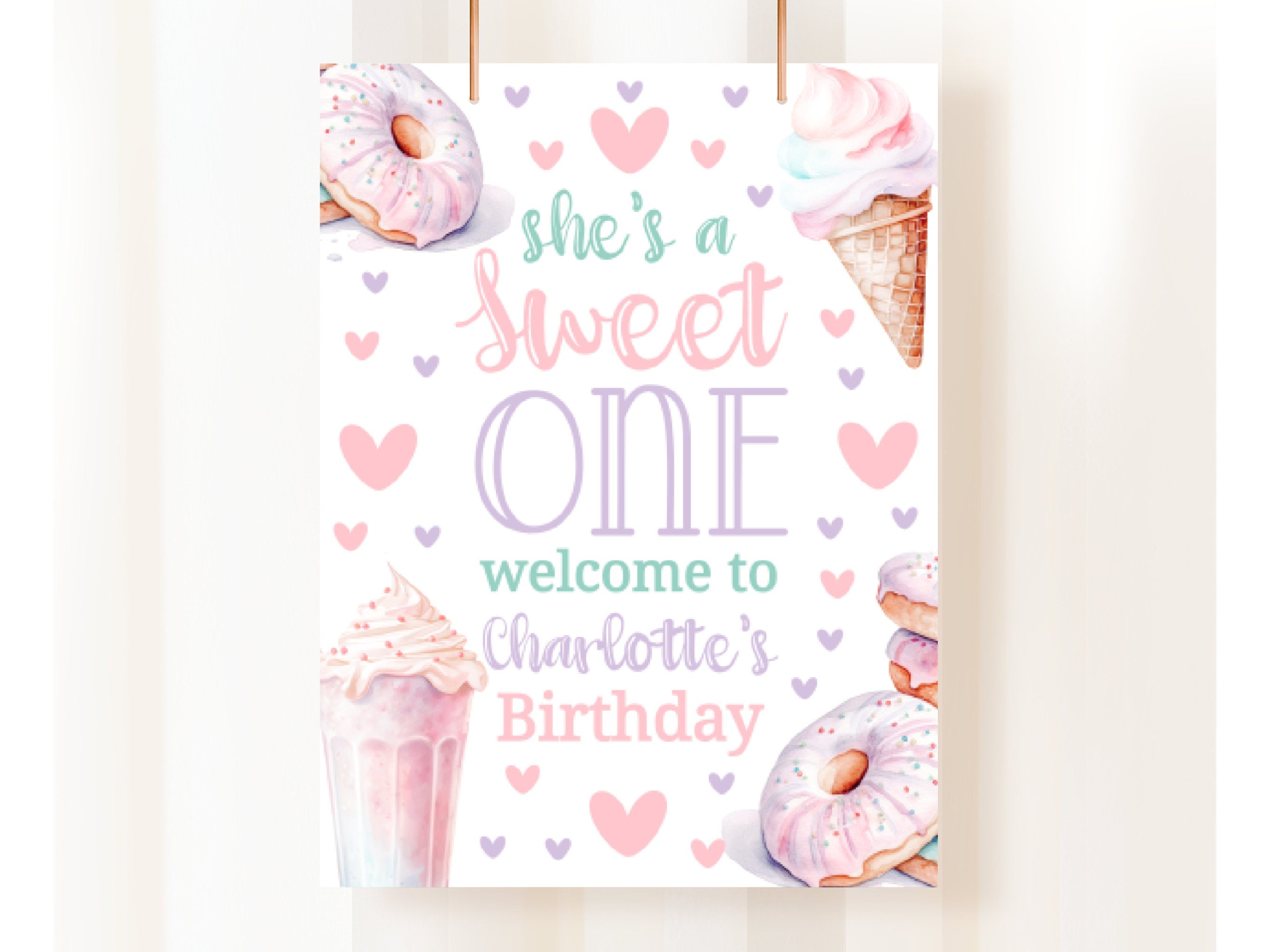 Sweet One Birthday Poster Girls 1St Birthday Donut Sweet One Party First Birthday Sign Editable Template Welcome Sign Pastel Sweets SWE1 Graphic Tee – Aesthetic Look · High-Quality Print