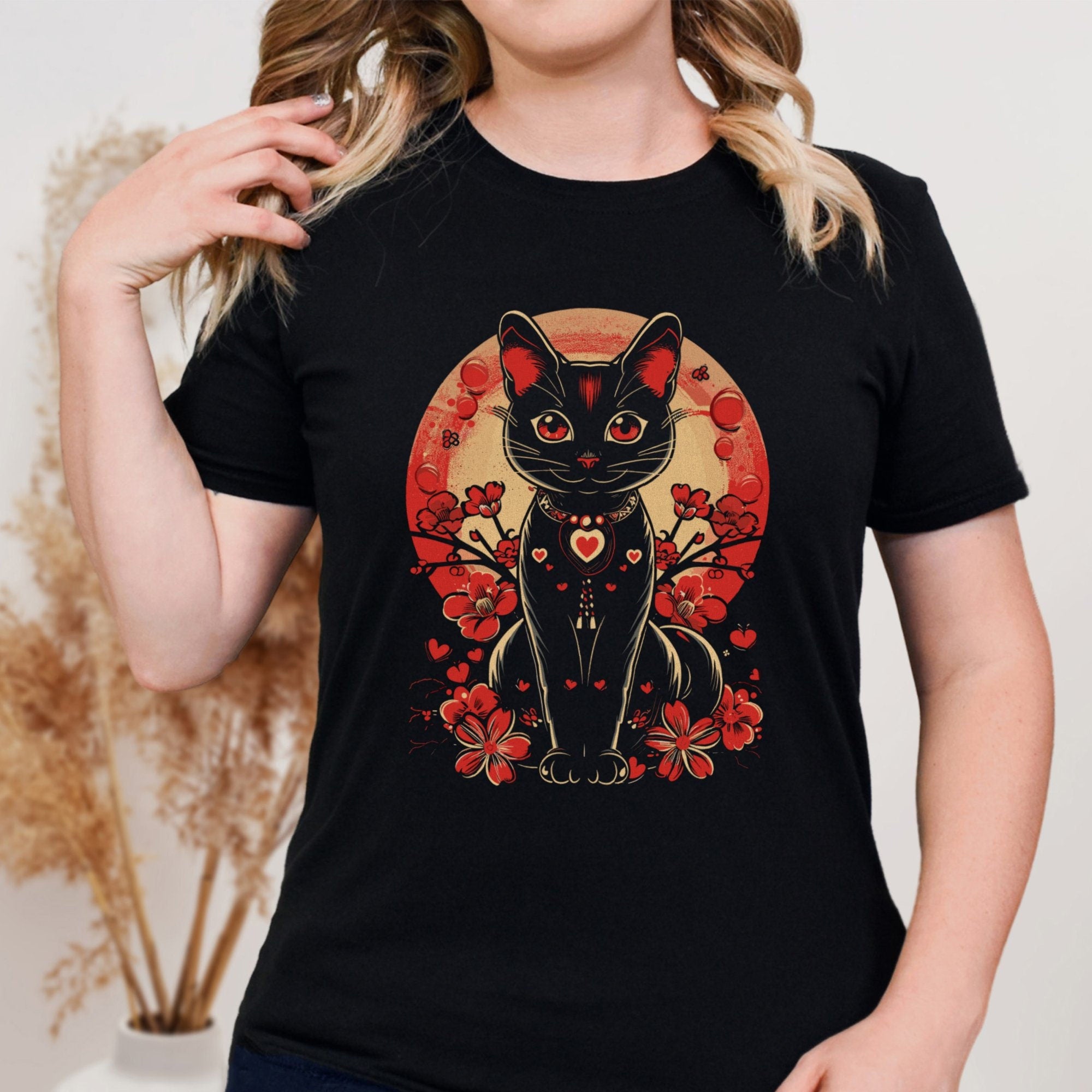 Japanese Lucky Cat T Shirt Valentines Day Shirt Maneki Neko Red Floral Sweatshirt Asian Inspired Graphic Tee Cute Anime Pullover Sweatshirt – Everyday Comfort · Top Pick For Any Outfit
