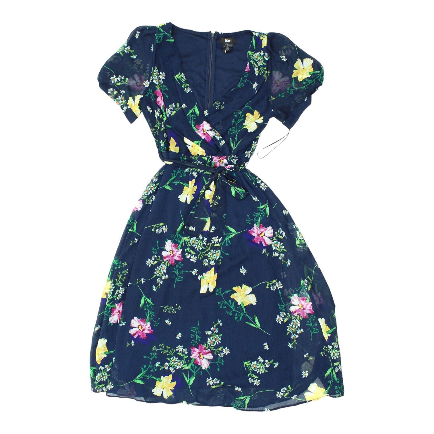 DKNY Floral Womens Navy Low Cut Short Sleeve Floral Dress Vintage Designer VTG Graphic Tee – Aesthetic Look · High-Quality Print