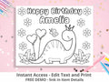 Dinosaur Birthday Coloring Sheet for Girls Dinosaur Party Cute Coloring Page Dinosaur Party Favor Printable Dino Birthday Activity to Print Graphic Tee – Premium Graphic · High-Quality Print