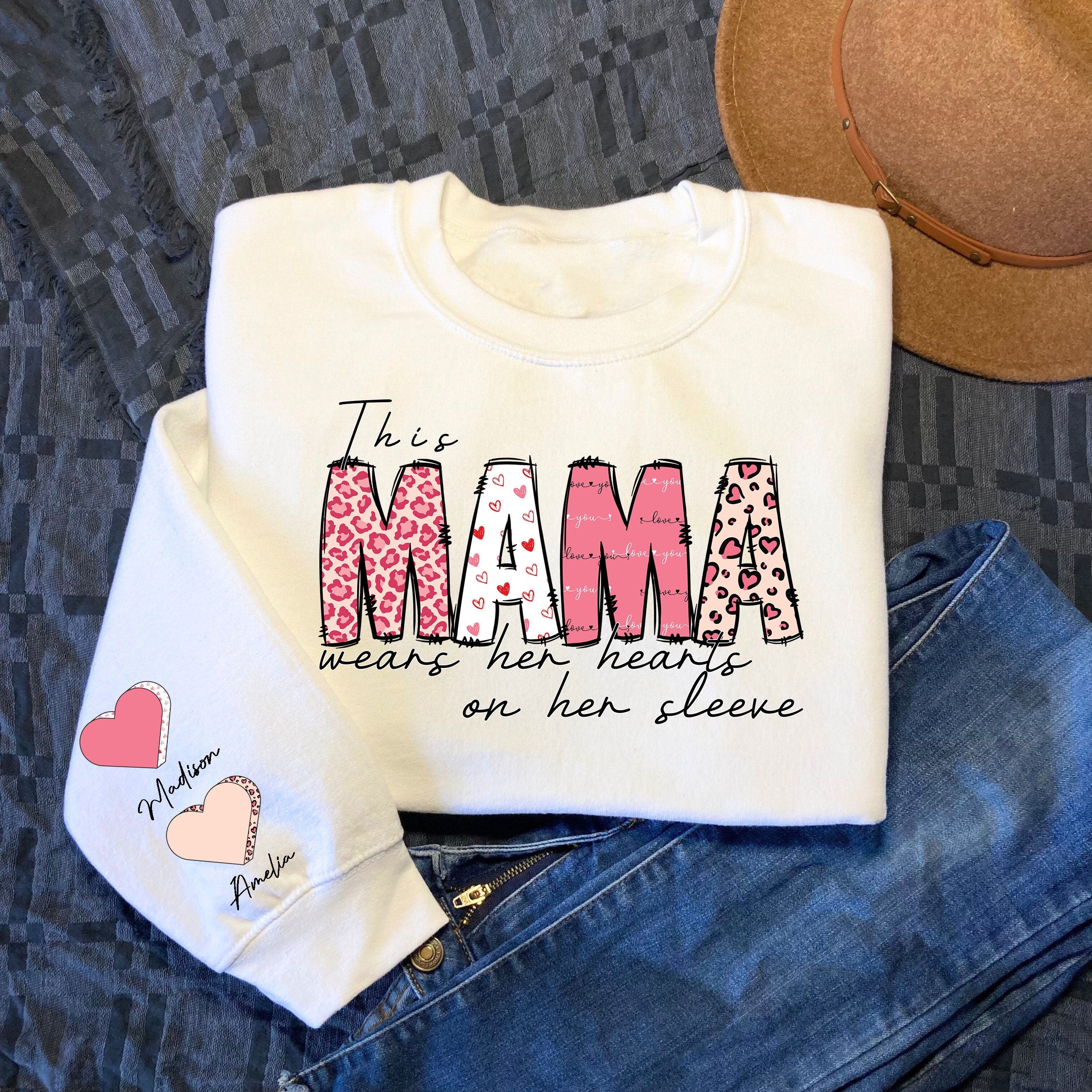 Custom Mama Sweatshirts Personalized Gifts Mothers Day Gift Grandma Sweatshirt Custom Conversion Heart Mama Shirt Mama Wears Her Heart Sweatshirt – Feel-Good Design · Top Pick For Any Outfit