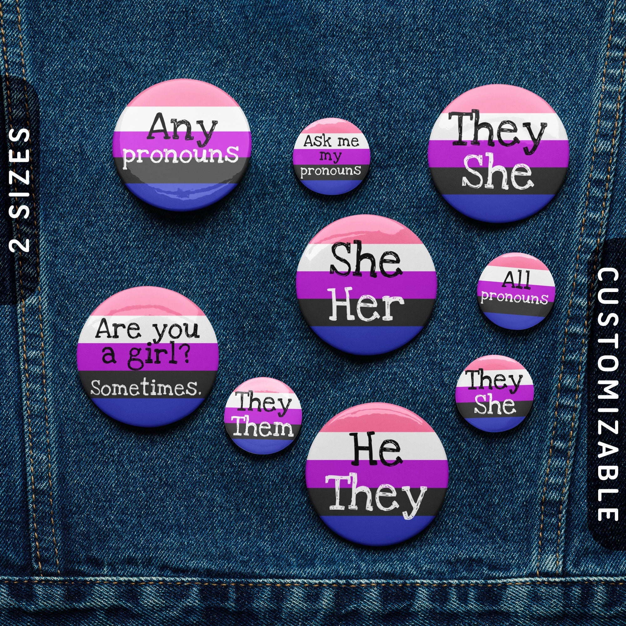 Genderfluid Pronoun Pin Buttons Genderfluid Pride Flag Tin Pins Custom Any Pronouns TheyThem SheHim HeHer Ask Me My Pronouns Graphic Tee – Easygoing Wear · Trending Graphic Apparel