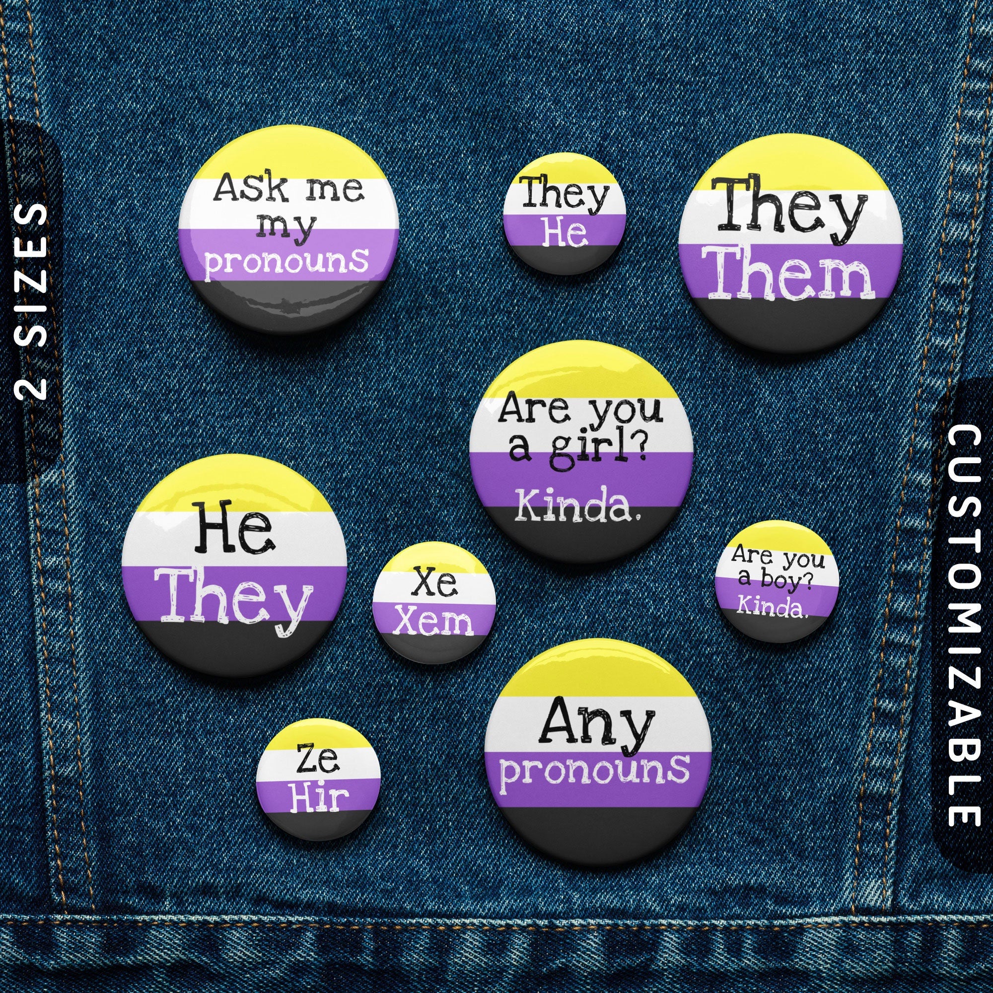 Nonbinary Pronoun Pin Buttons Enby Pride Flag Tin Pins Custom NB Pronouns TheyThem SheHer HeHim ItIts EyEm Any Pronouns Graphic Tee – Bold Style · Top Pick For Any Outfit