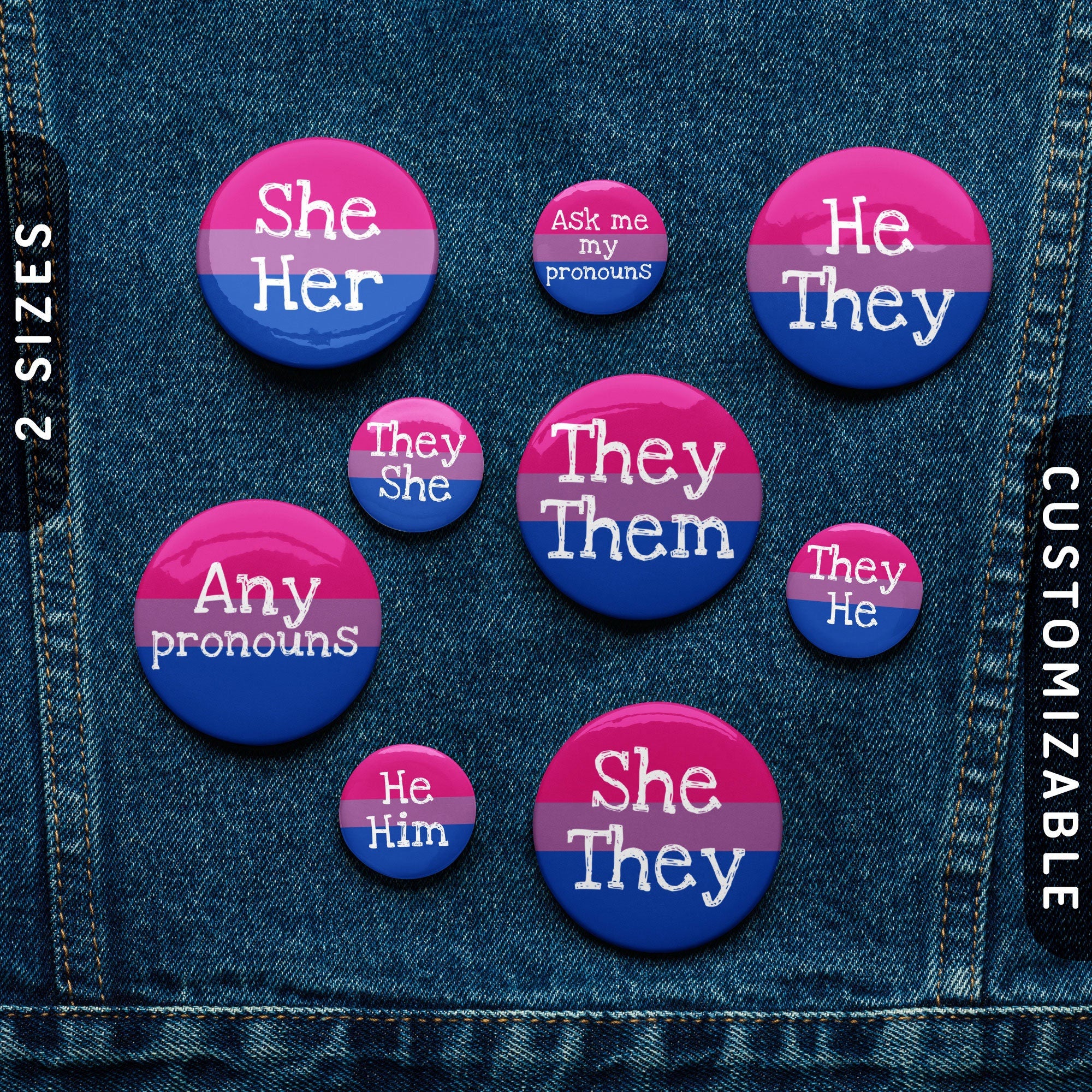 Bisexual Pronoun Pin Buttons Bisexual Pride Flag Tin Pins Custom Any Pronouns TheyThem SheHer HeHim Ask Me My Pronouns Graphic Tee – Warm & Stylish · Top Pick For Any Outfit