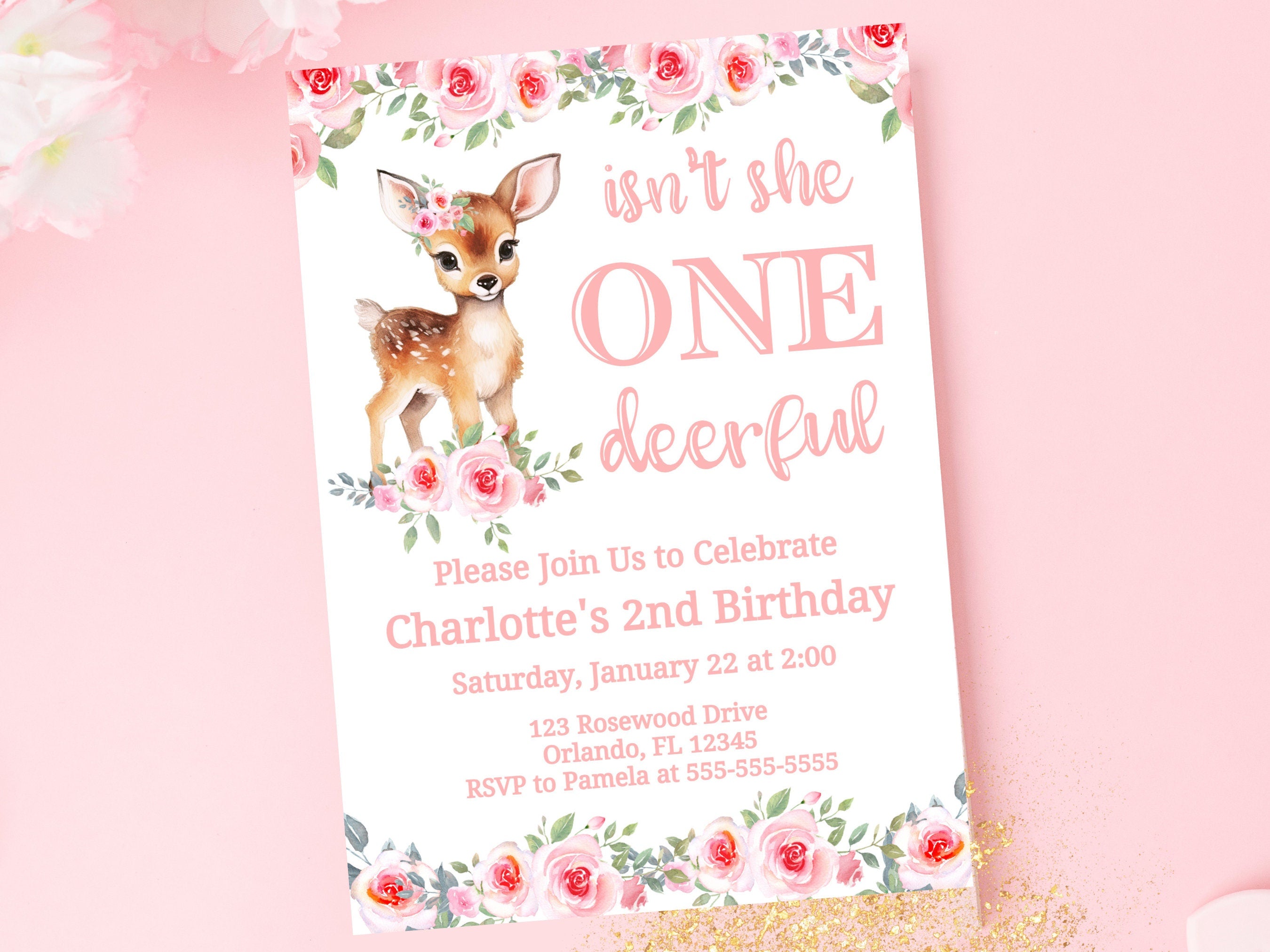 One Deer Ful Birthday Invitations Deer Birthday Invite Girl First Birthday Invite Girl 1rst Birthday Invite Girl Deer Birthday DEER1 Graphic Tee – Soft Feel · High-Quality Print