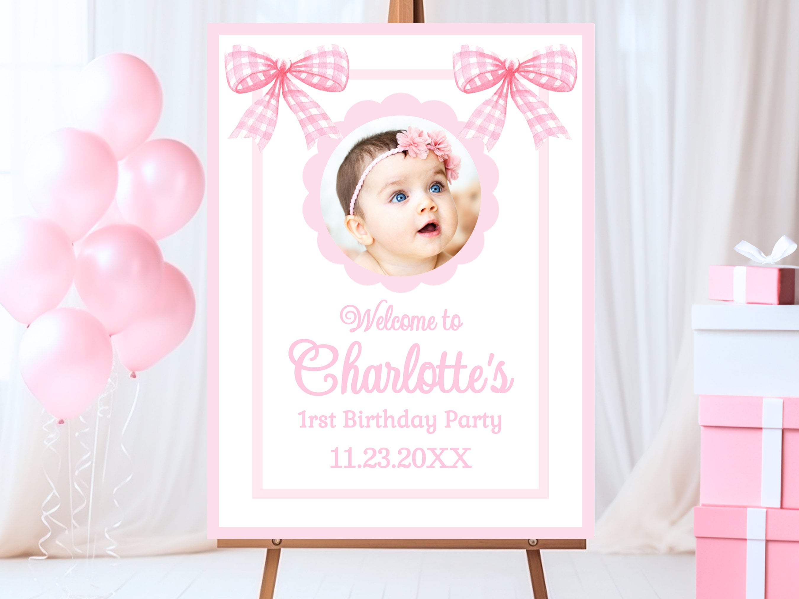 Pink Bow Birthday Sign Classic Pink and White First Birthday Pink Bow Party Sign Pink Bow Watercolor Girl First Birthday Welcome Sign PINK1 Graphic Tee – Feel-Good Design · Trending Graphic Apparel