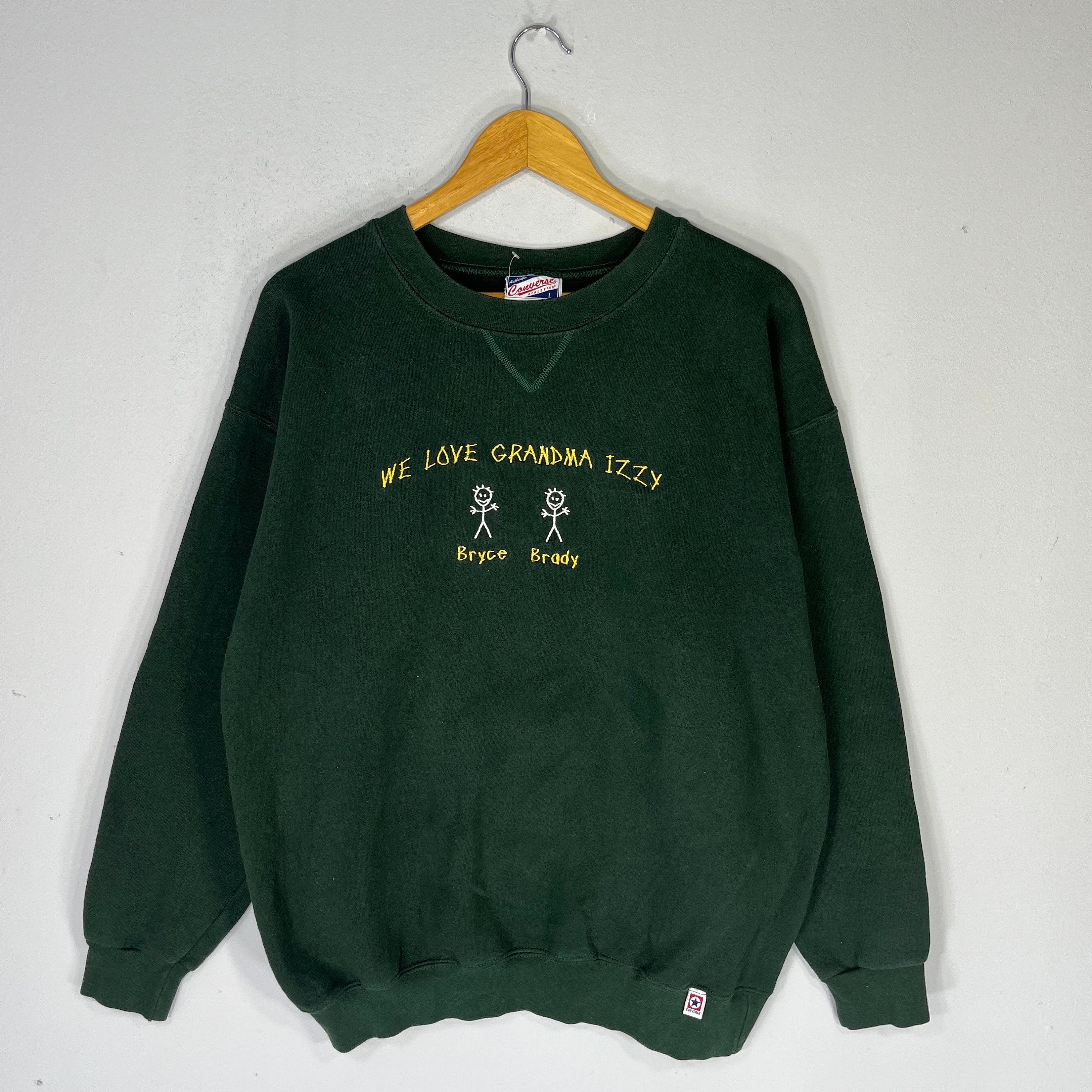 Vintage Converse Tag We Love Grandma Izzy BigLogo Embroidered Sweatshirt Crewneck Baggie Sweater Converse Vintage Colour Green Size Large Sweatshirt – Warm & Stylish · High-Quality Print