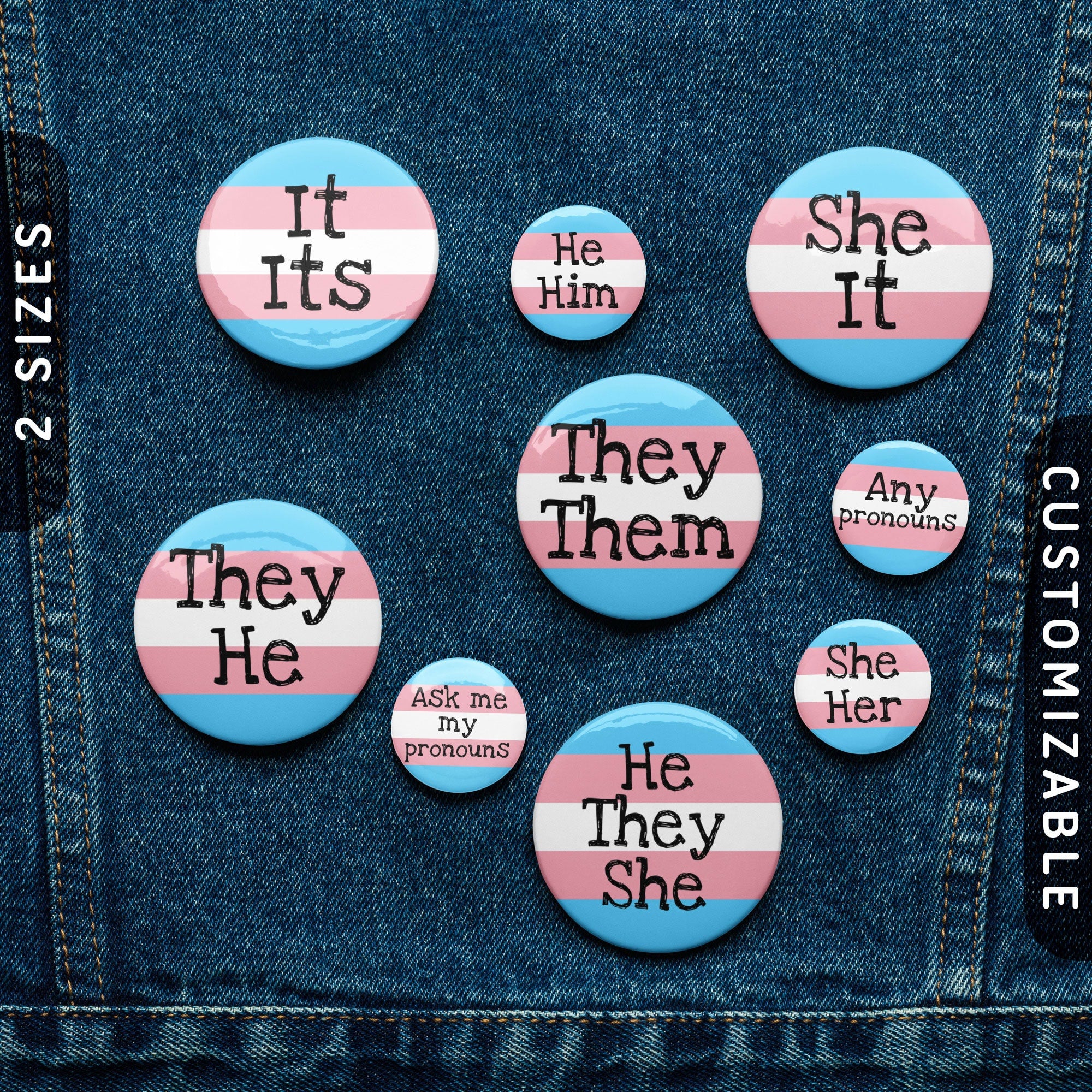 Trans Pronoun Pin Buttons Transgender Pride Flag Tin Pins Custom Any Pronouns TheyThem SheHer ItIts HeHim Enamel Gift Pins Graphic Tee – Feel-Good Design · Must-Have Style