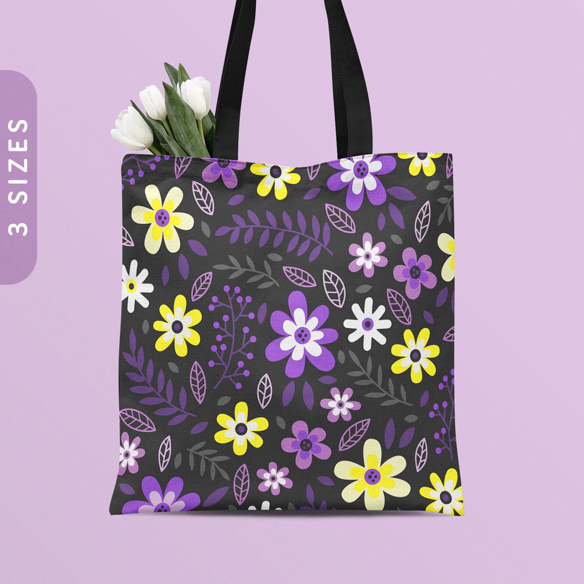 Subtle Nonbinary Pride Flowers Tote Bag All Over Print Reusable Bag LGBTQ Pride Shoulder Bag Enby Pride Flag Shopping Bag Tote Bag – Fan Favorite · Must-Have Style