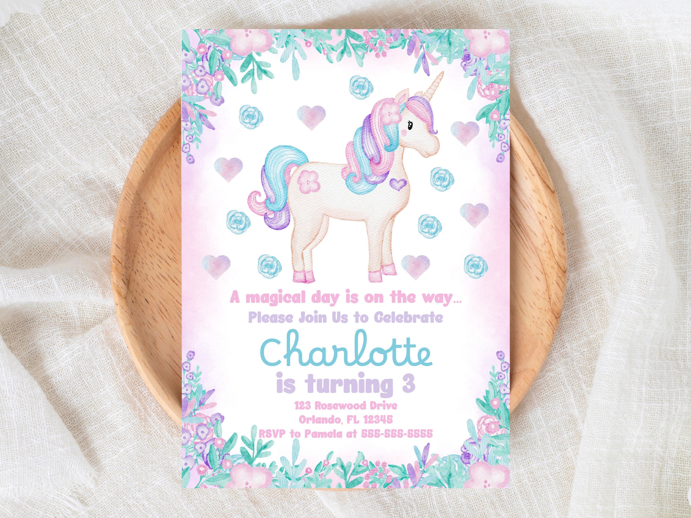 Unicorn Birthday Invitation 3 Year Old Editable Invitation 3Rd Birthday Invites Girl Birthday Invite Unicorn Party Pastel Purple Decor UNI3 Graphic Tee – Bold Style · Perfect For Daily Wear