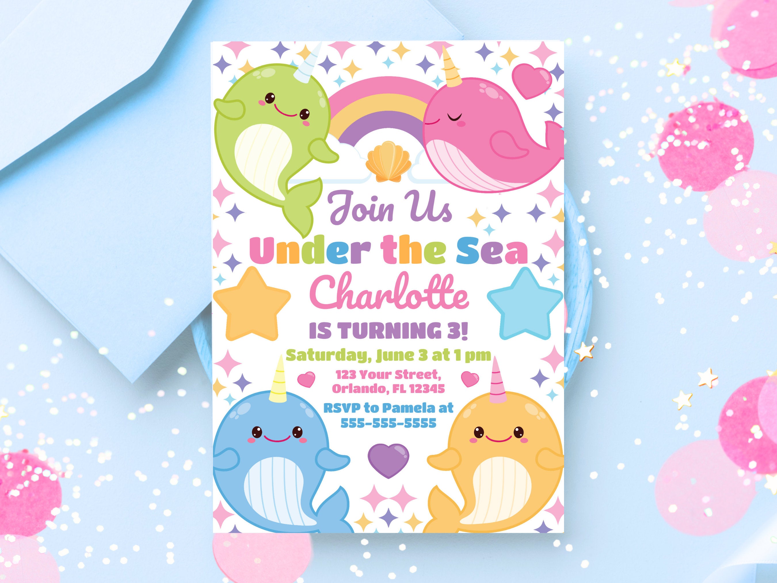 Under the Sea Three Invitation Narwhal Birthday Party Girl Editable Invitation Narwhal Party Under Sea Birthday Girl 3Rd Birthday Invite NAR Graphic Tee – Fan Favorite · Great Gift For Fans