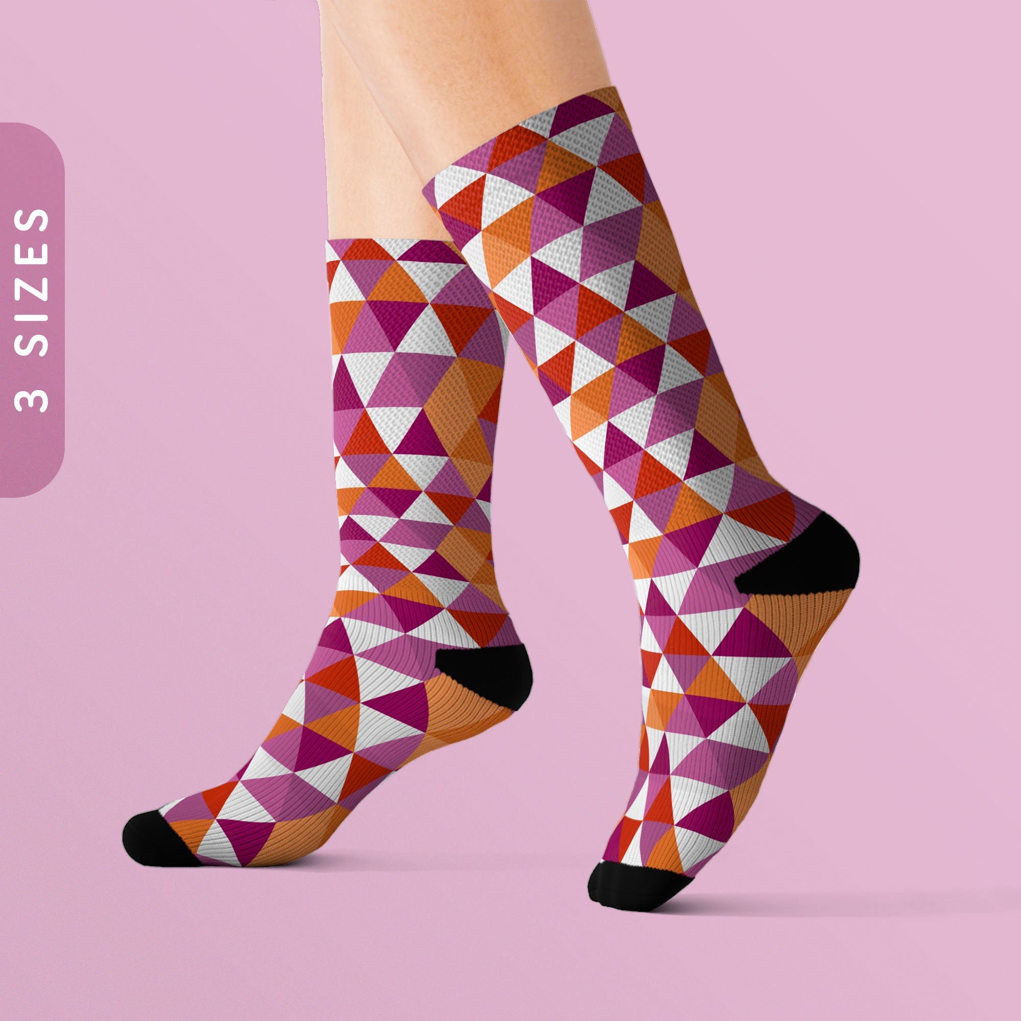 Lesbian Pride Socks Lesbian Flag Stripes Sublimation Socks Sapphic Flag LGBTQ Lesbian Pride Gift Orange Purple Striped Crew Socks Graphic Tee – Fan Favorite · Top Pick For Any Outfit