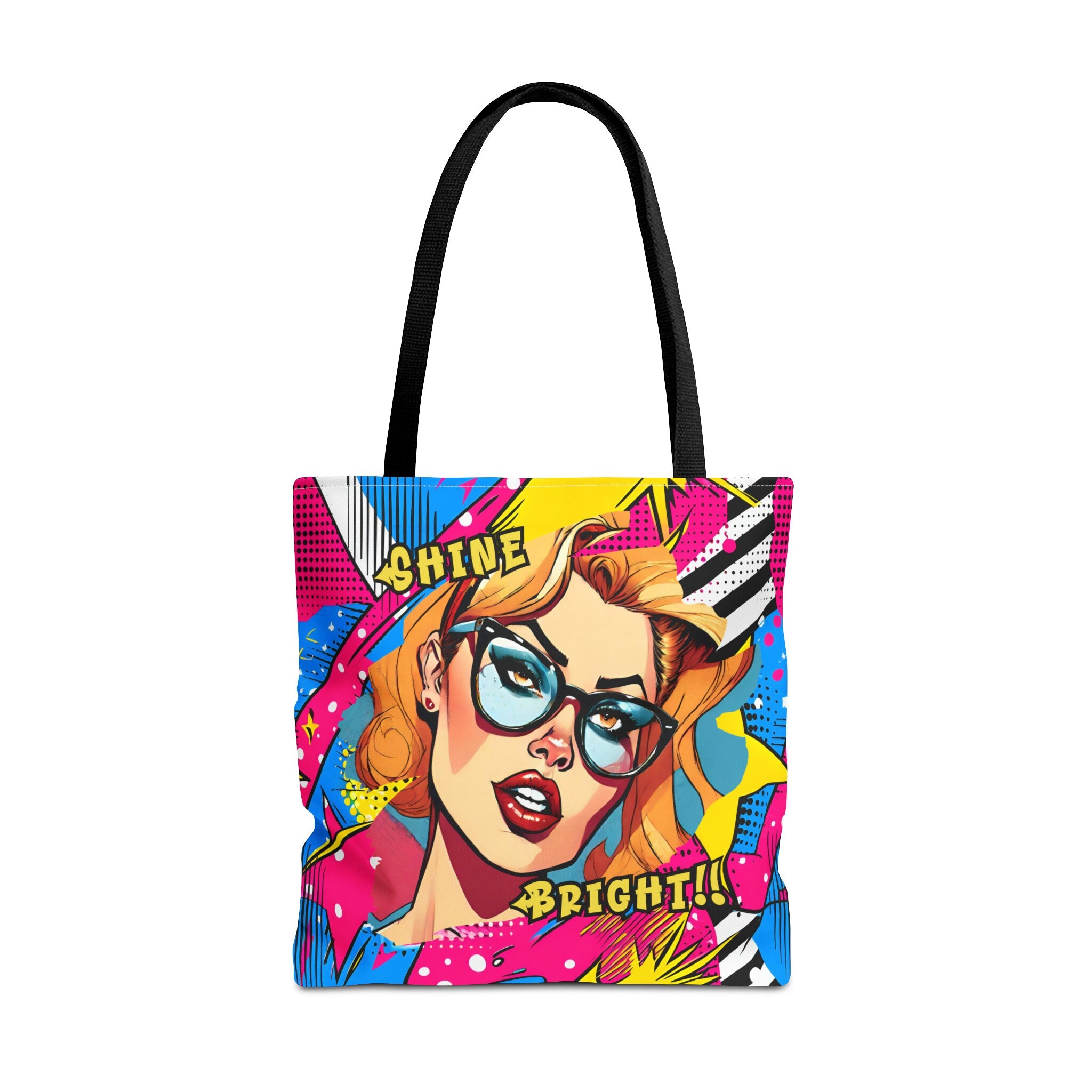 Shine Bright Lady on a Abstract Comic Pop AOP Tote Bag Tote Bag – Aesthetic Look · Great Gift For Fans