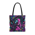 Cyberpunk Girl in Neon Graffiti Hearts AOP Tote Bag 3 sizes 5 color handle options Tote Bag – Soft Feel · Trending Graphic Apparel