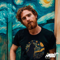 Starry Night Cat T Shirt Artistic Van Gogh Inspired Feline Tee Classic Art Lover Cat Shirt Unisex Top Graphic Tee – Aesthetic Look · Perfect For Daily Wear