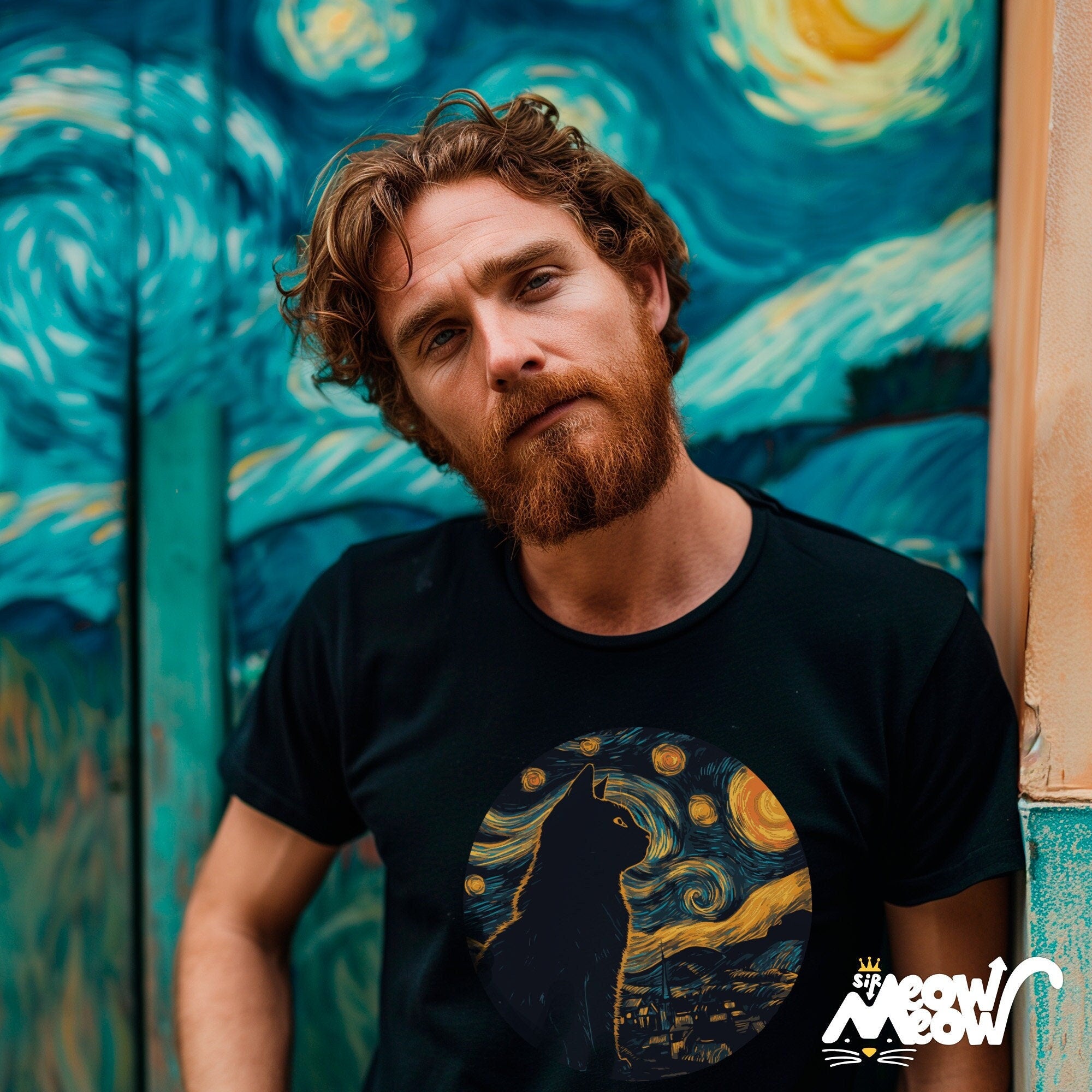 Starry Night Cat T Shirt Artistic Van Gogh Inspired Feline Tee Classic Art Lover Cat Shirt Unisex Top Graphic Tee – Aesthetic Look · Perfect For Daily Wear