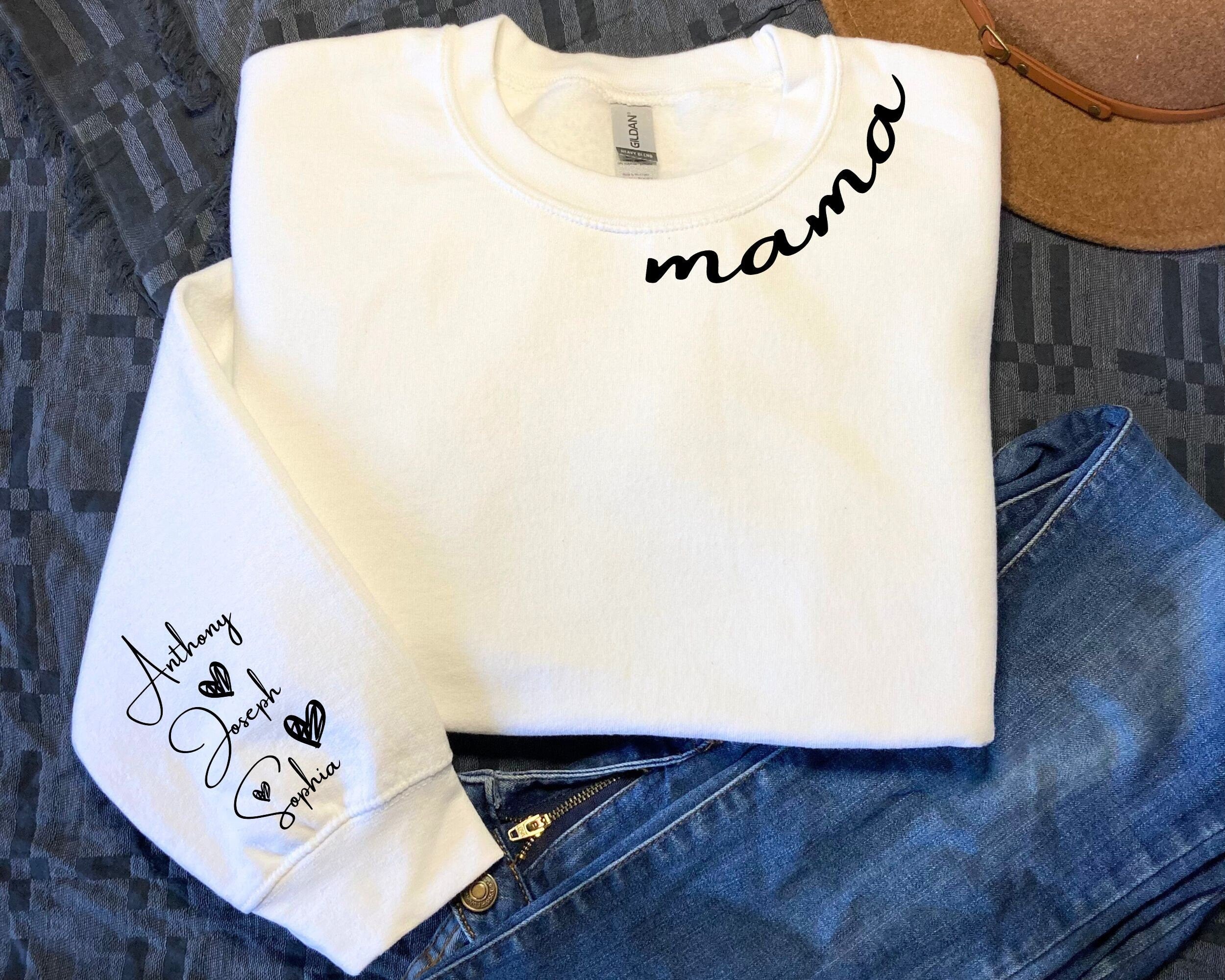 Custom Mama Sweatshirt With Kid Name On Sleeve For Mom Sweater For Mother39s Day Personalized Momma Hoodie Retro Mom Tee Customizable Shirt Hoodie – Cozy Vibes · Top Pick For Any Outfit