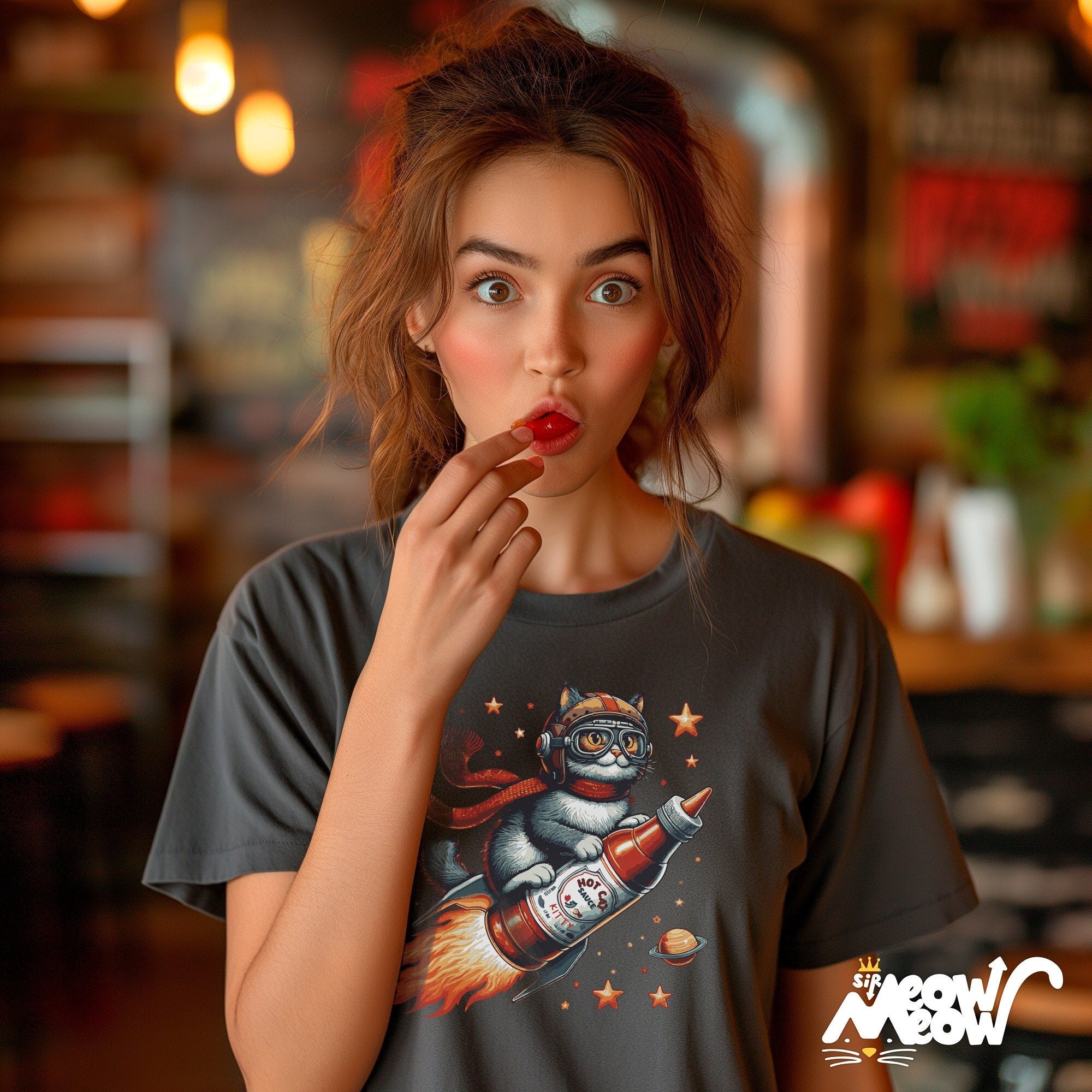 Hot Sauce Cat T Shirt Kitty in Space Unisex Tee Sci Fi Cat Lover Top Cat Parent Gift Graphic Tee – Aesthetic Look · Must-Have Style