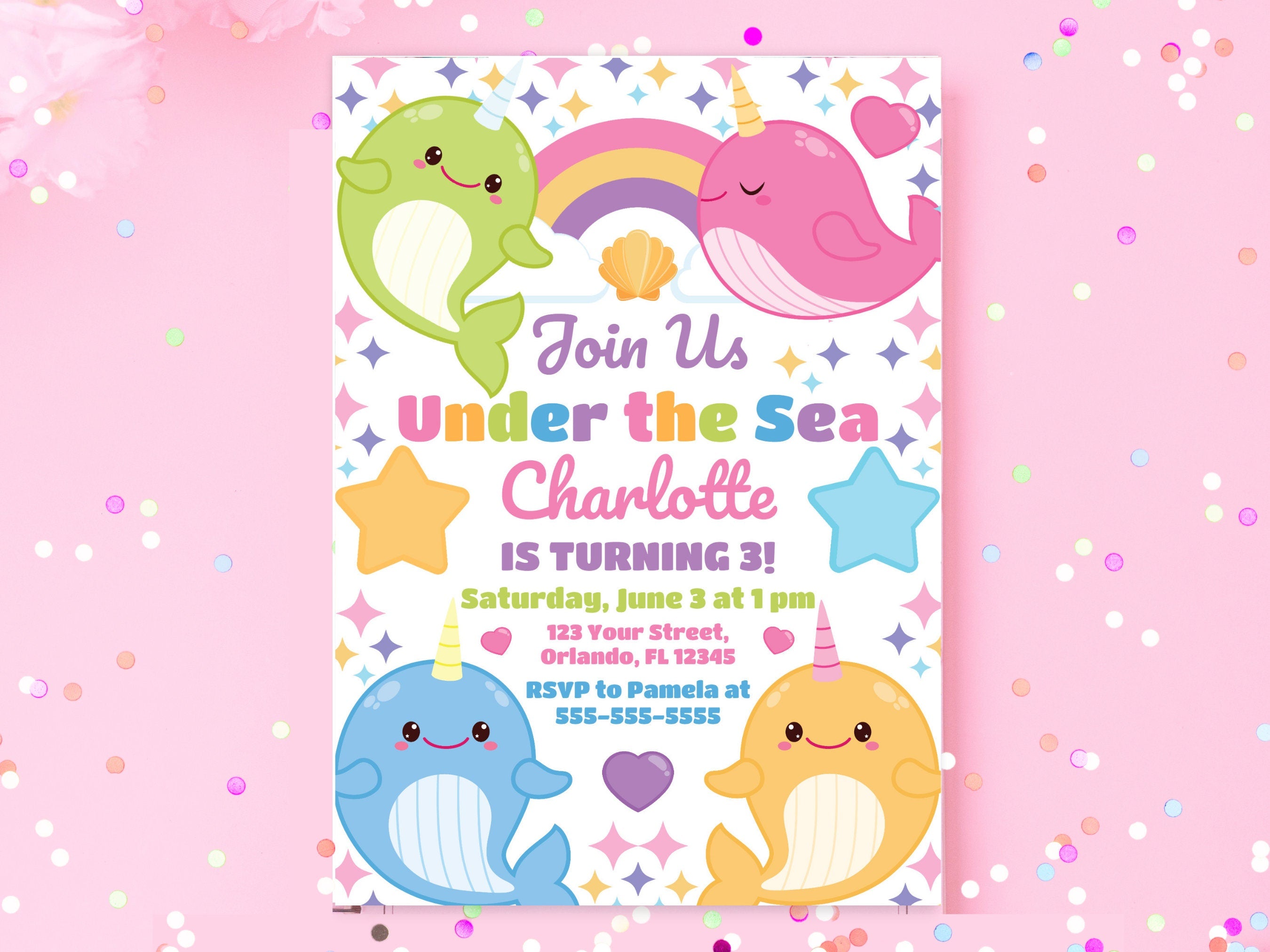 Narwhal Birthday Invitation Under The Sea Party Girl Birthday Invite Narwhal Party Invite Editable Invitation Narwhal Theme Cute Narwhal NAR Graphic Tee – Cozy Vibes · Great Gift For Fans