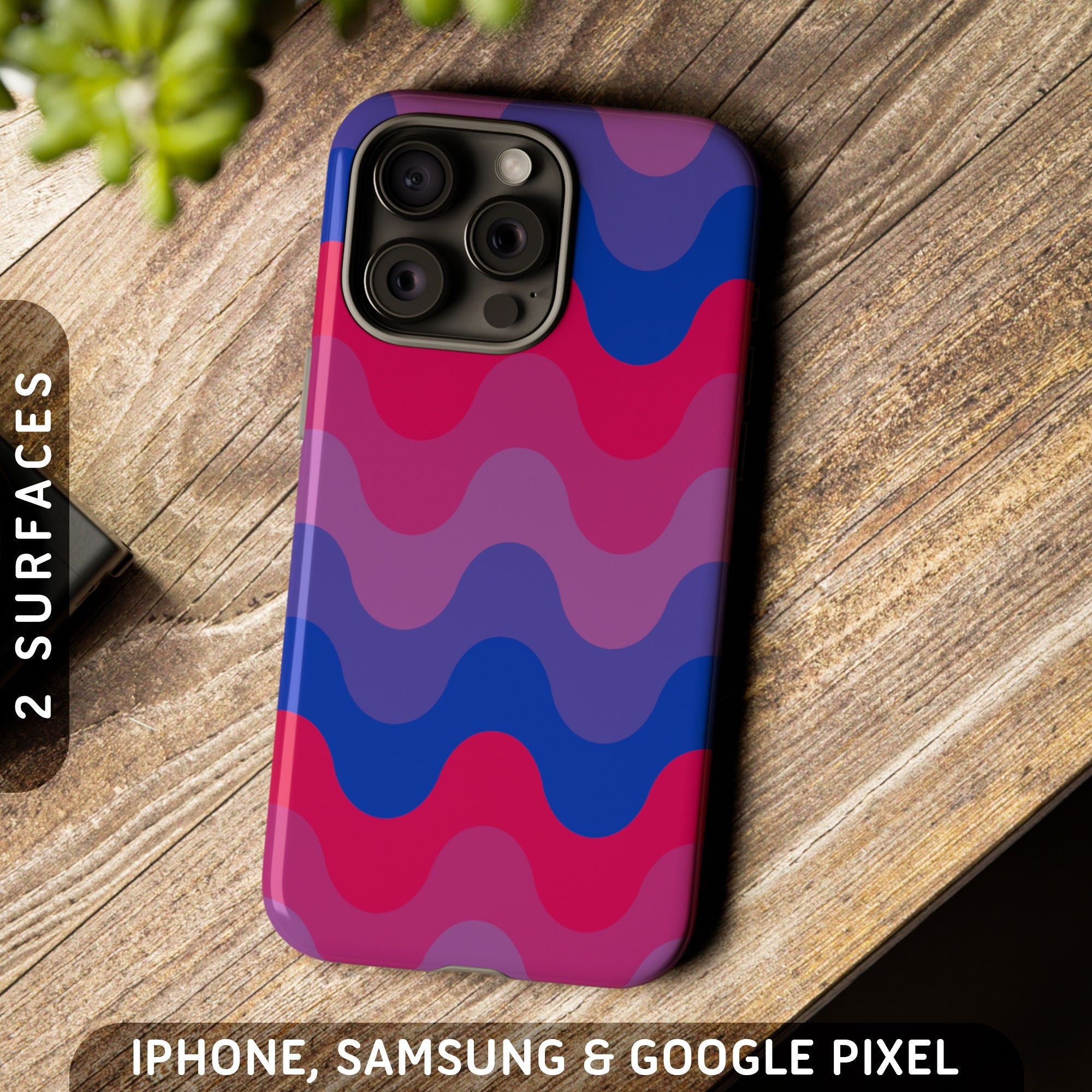 Subtle Bisexual Pride Waves Tough Case iPhone 16 Pro Max Plus 15 14 13 12 11 Samsung S24 S23 S22 S21 Google Pixel 9 8 7 6 5 Phone Graphic Tee – Cozy Vibes · Great Gift For Fans