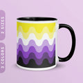 Subtle Nonbinary Pride Waves Coffee Mug 11oz 15oz White Ceramic Mug with Accent Color LGBTQ Nonbinary Pride Mug Enby Pride Flag Mug Graphic Tee – Everyday Comfort · Trending Graphic Apparel