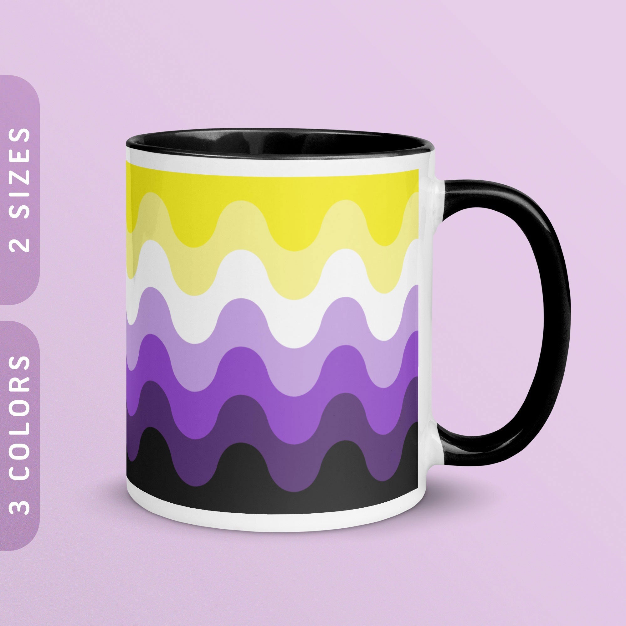 Subtle Nonbinary Pride Waves Coffee Mug 11oz 15oz White Ceramic Mug with Accent Color LGBTQ Nonbinary Pride Mug Enby Pride Flag Mug Graphic Tee – Everyday Comfort · Trending Graphic Apparel