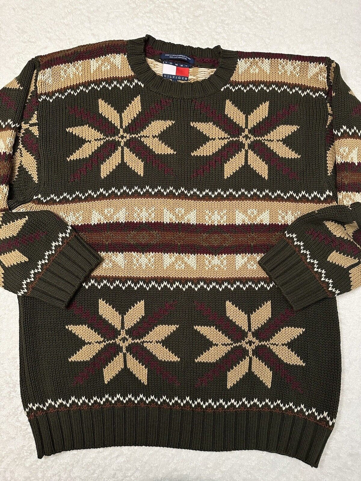 Vintage 1990s 90s Tommy Hilfiger Snowflake Designer Pullover Sweater L XL NEW Graphic Tee – Warm & Stylish · Must-Have Style