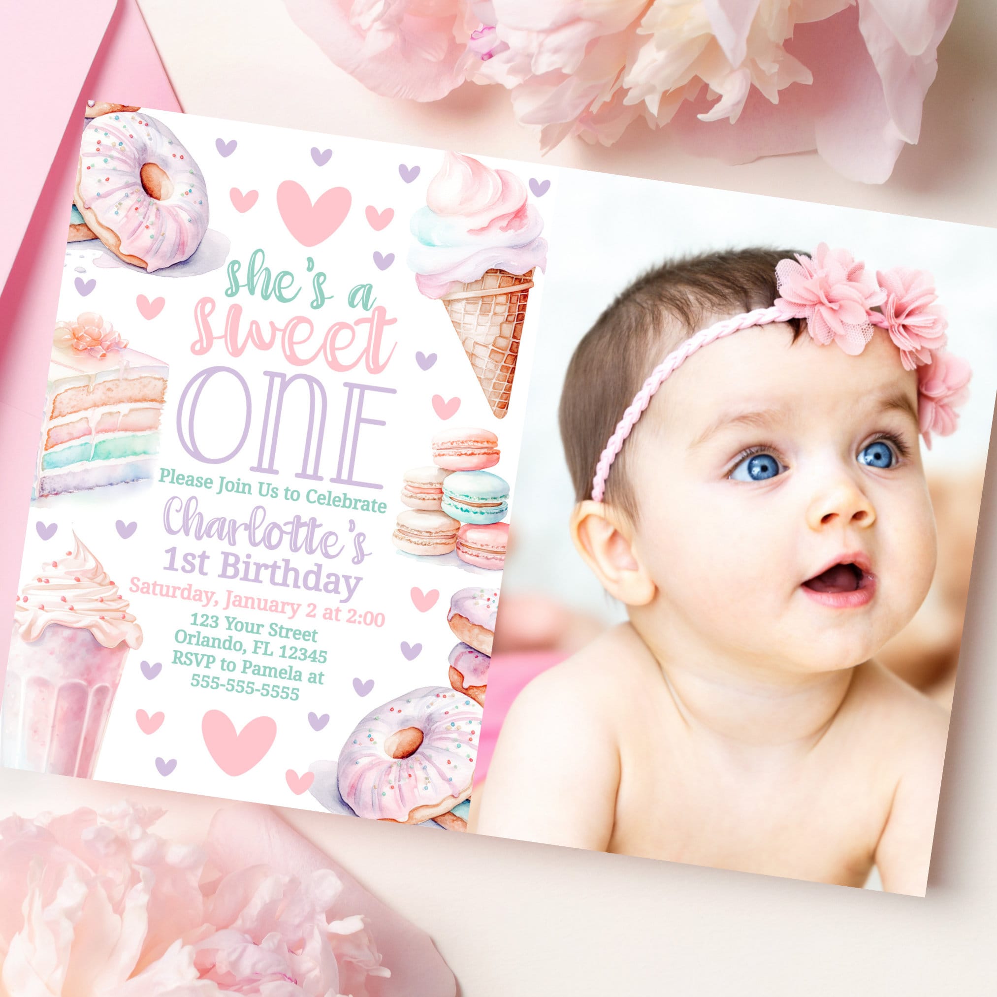 Sweet One Invitation Picture Girl 1St Birthday Sweet One Birthday Editable Invitation First Birthday Girl Sweet Party Girl Sweet One SWE1 Graphic Tee – Soft Feel · High-Quality Print