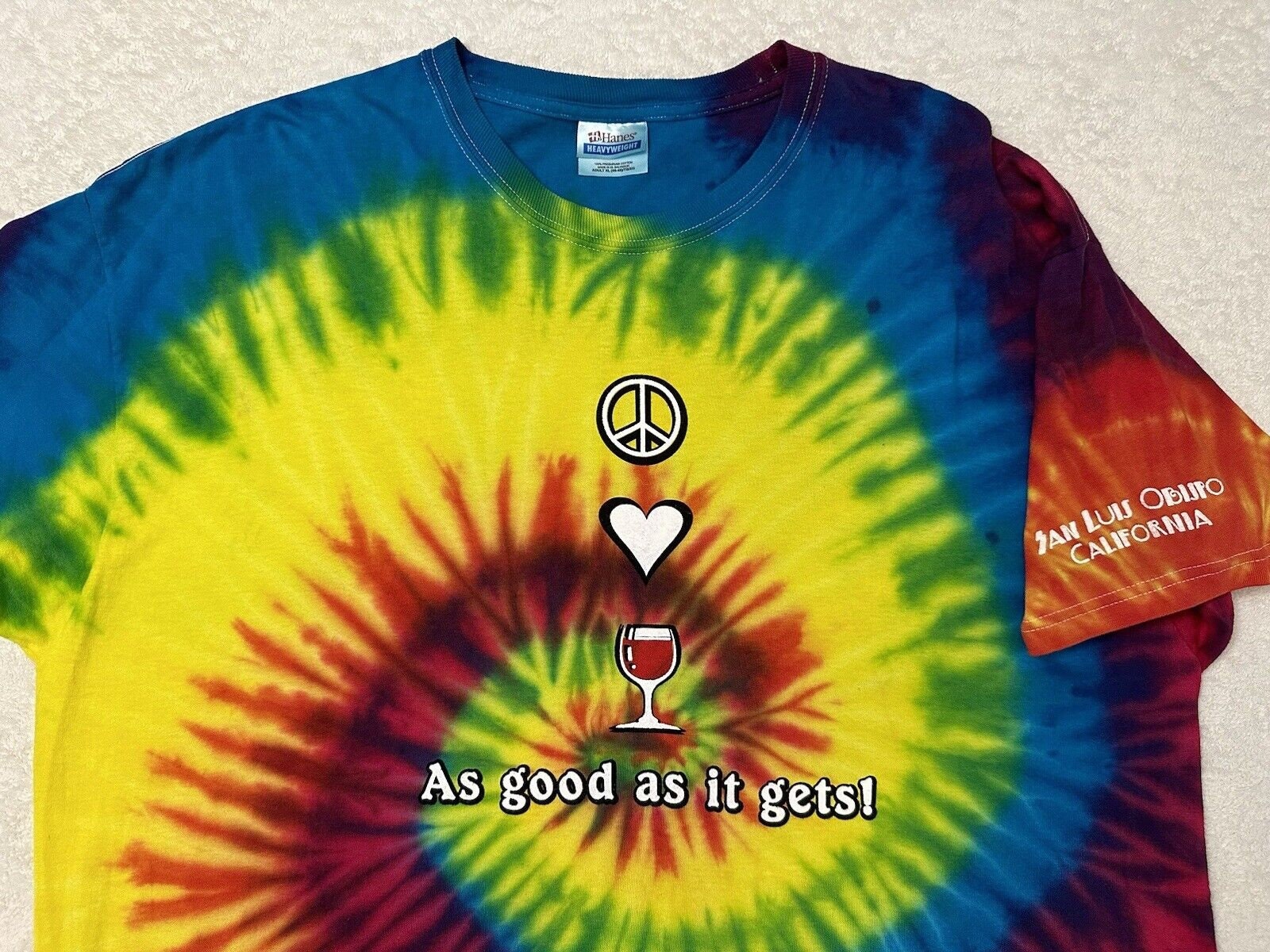 Vintage 2000s San Luis Obispo California Peace Love Wine Tie Dye T Shirt XL NEW Graphic Tee – Bold Style · High-Quality Print