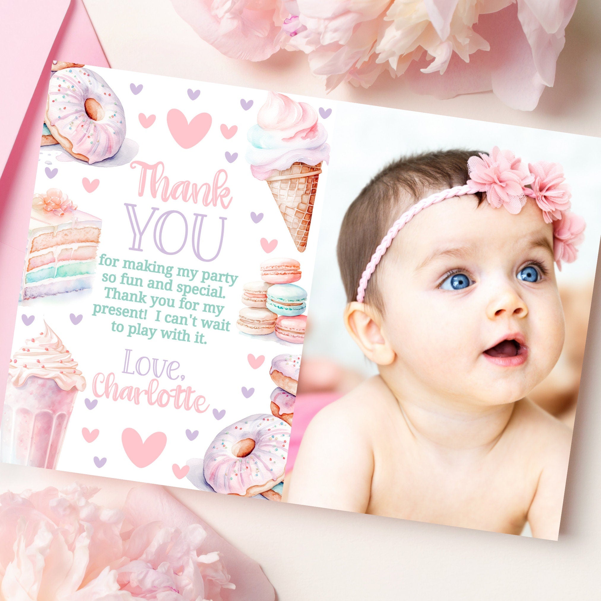 Sweet One Thank You Card Sweet One Birthday Thank You Note Photo Thank You Card Editable Thank You 1St Birthday Girl Thank You Template SWE1 Graphic Tee – Fan Favorite · Great Gift For Fans