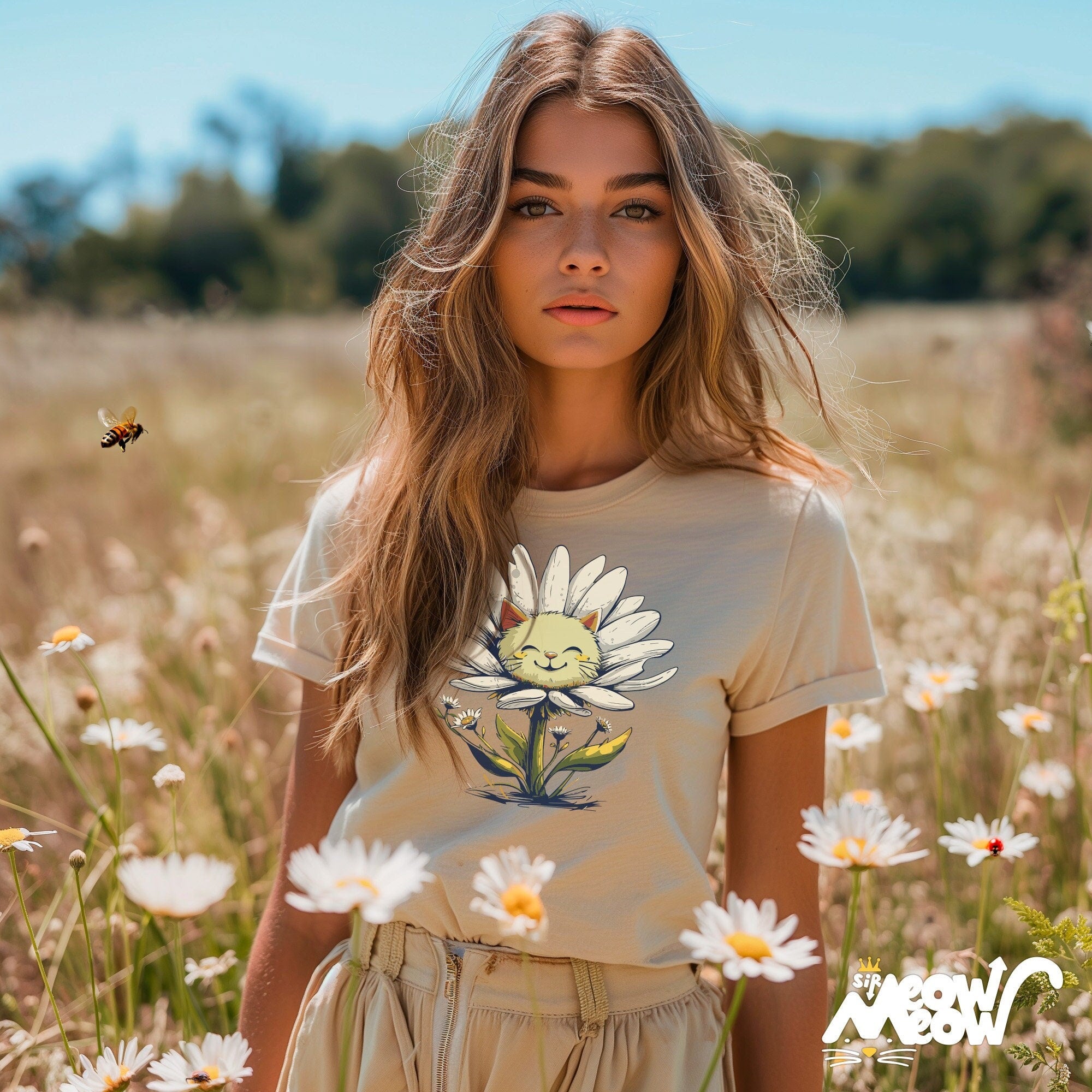 Sunshine Daisy Cat T Shirt Happy Feline Flower Tee Cheerful Nature Top Cat Lover Summer Shirt Bright Casual Gift Graphic Tee – Everyday Comfort · Great Gift For Fans
