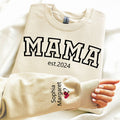 Custom Mama Est Sweatshirt With Kids Name On Sleeve For Mom Sweater For Mother39s Day Personalized Mom Hoodie Mama Est Sweater New Mom Gift Hoodie – Easygoing Wear · Trending Graphic Apparel