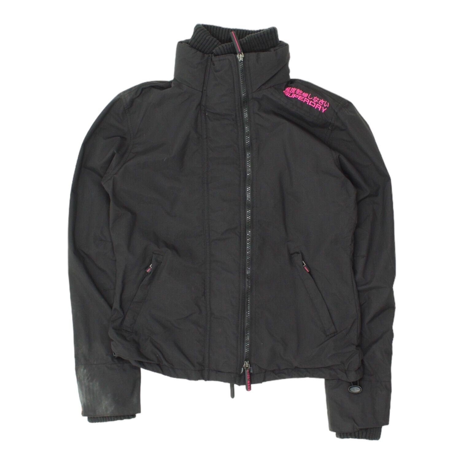 Superdry Windcheater Womens Black Nylon Jacket Vintage Designer Windbreaker Graphic Tee – Warm & Stylish · Perfect For Daily Wear