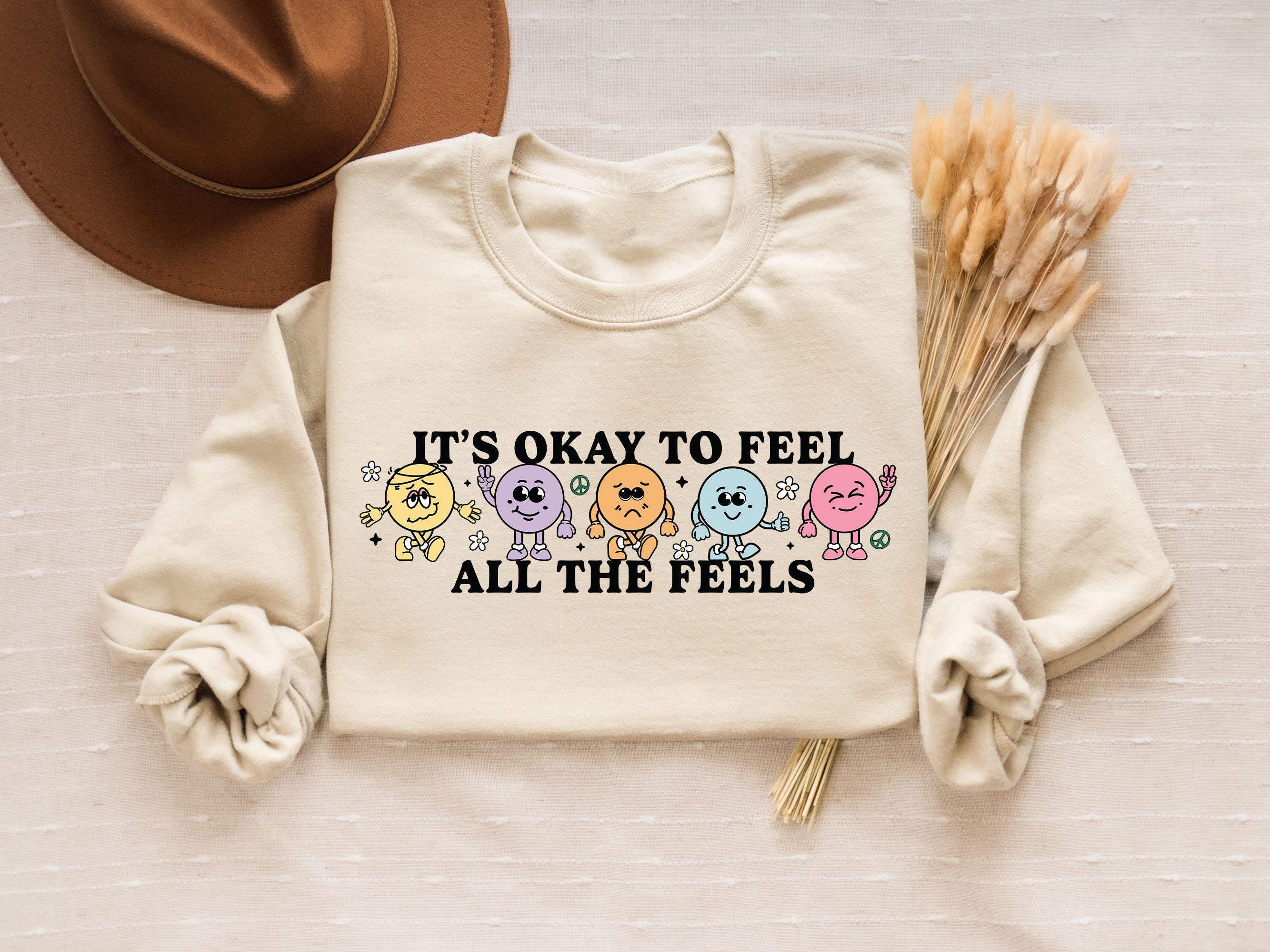 Retro Mental Health Sweatshirt It39s Ok To Feel All The Feels School Psychologist Shirt Self Love Shirt Love Yourself Counselor Teacher Sweatshirt – Fan Favorite · High-Quality Print