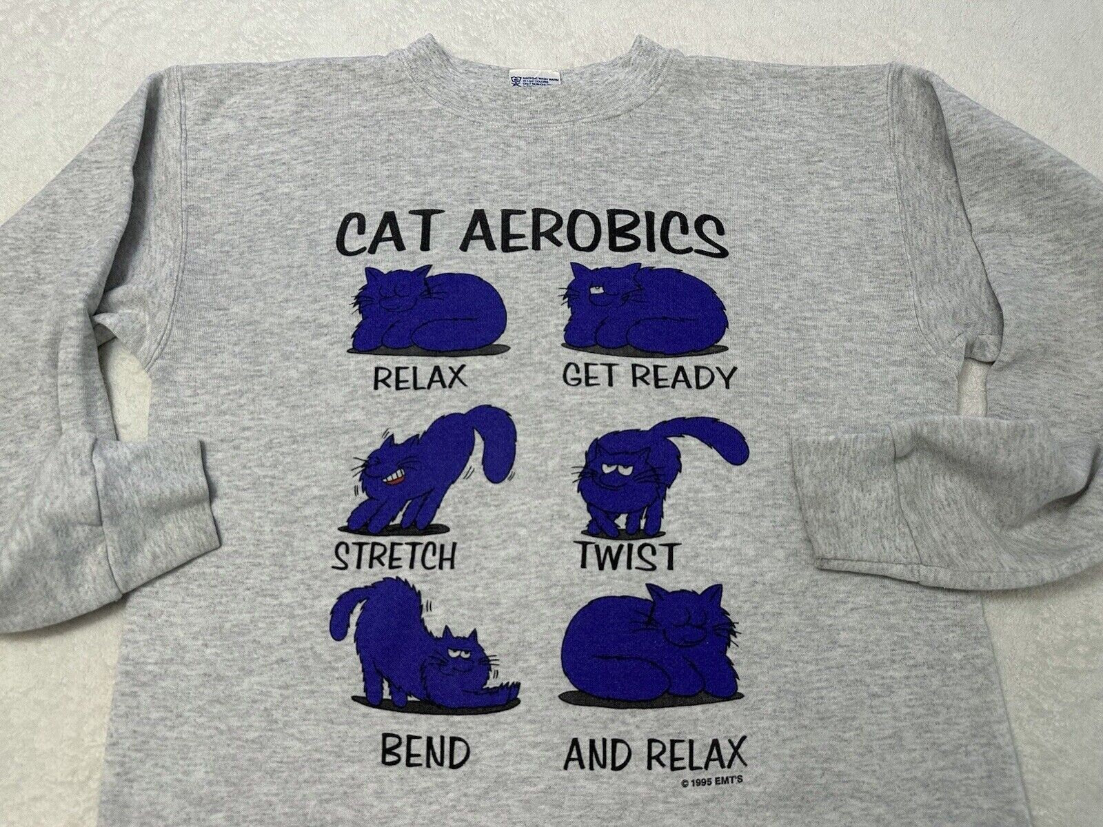 Vintage 1990s 90s Cat Aerobics Cartoon Comic Comedy Satire Pet Sweatshirt M Sweatshirt – Cozy Vibes · Perfect For Daily Wear